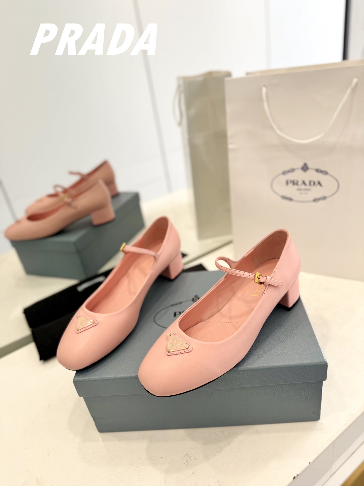 PRADA Ballerina Pumps 40 Pink Lambskin