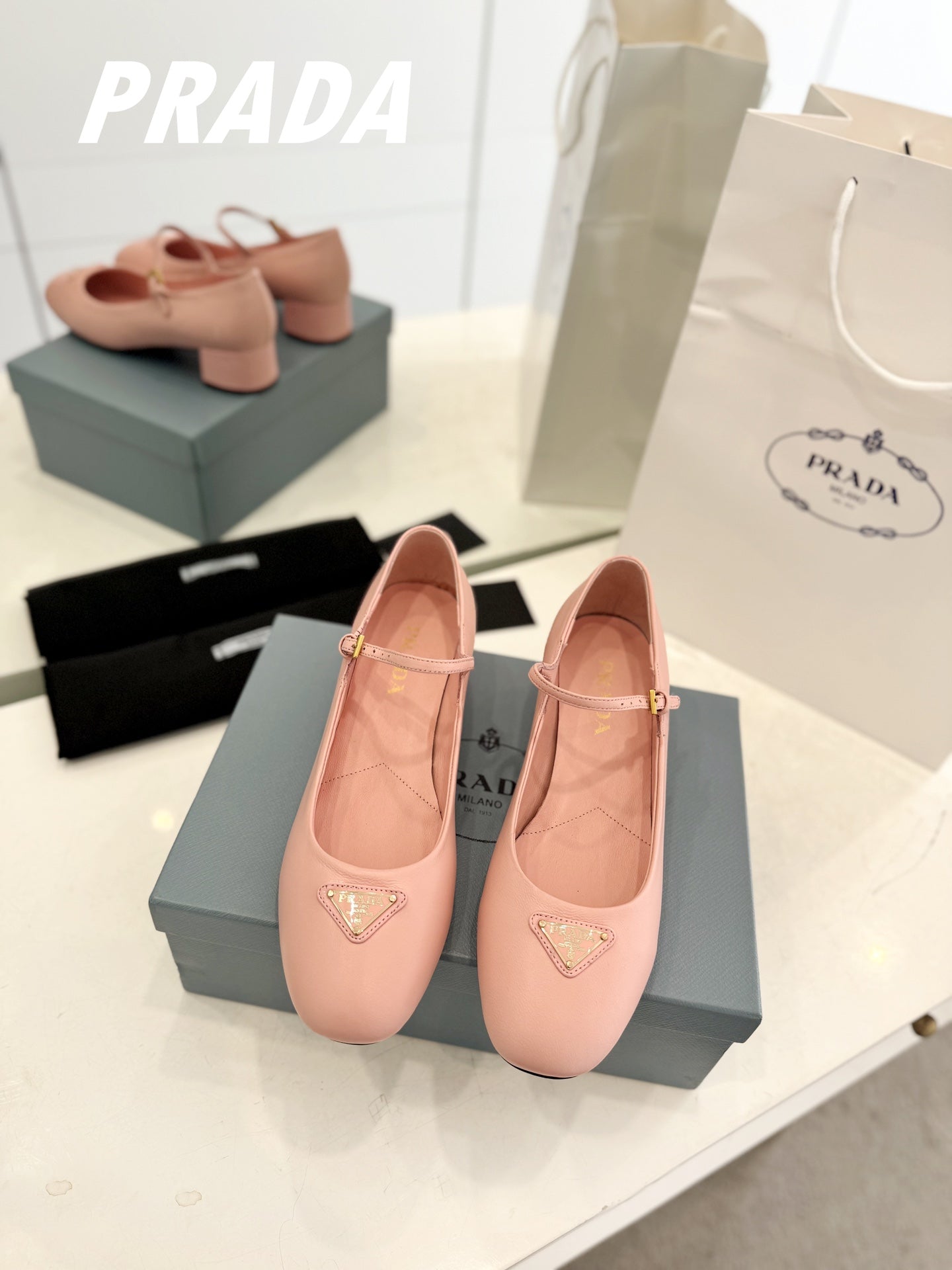 PRADA Ballerina Pumps 40 Pink Lambskin
