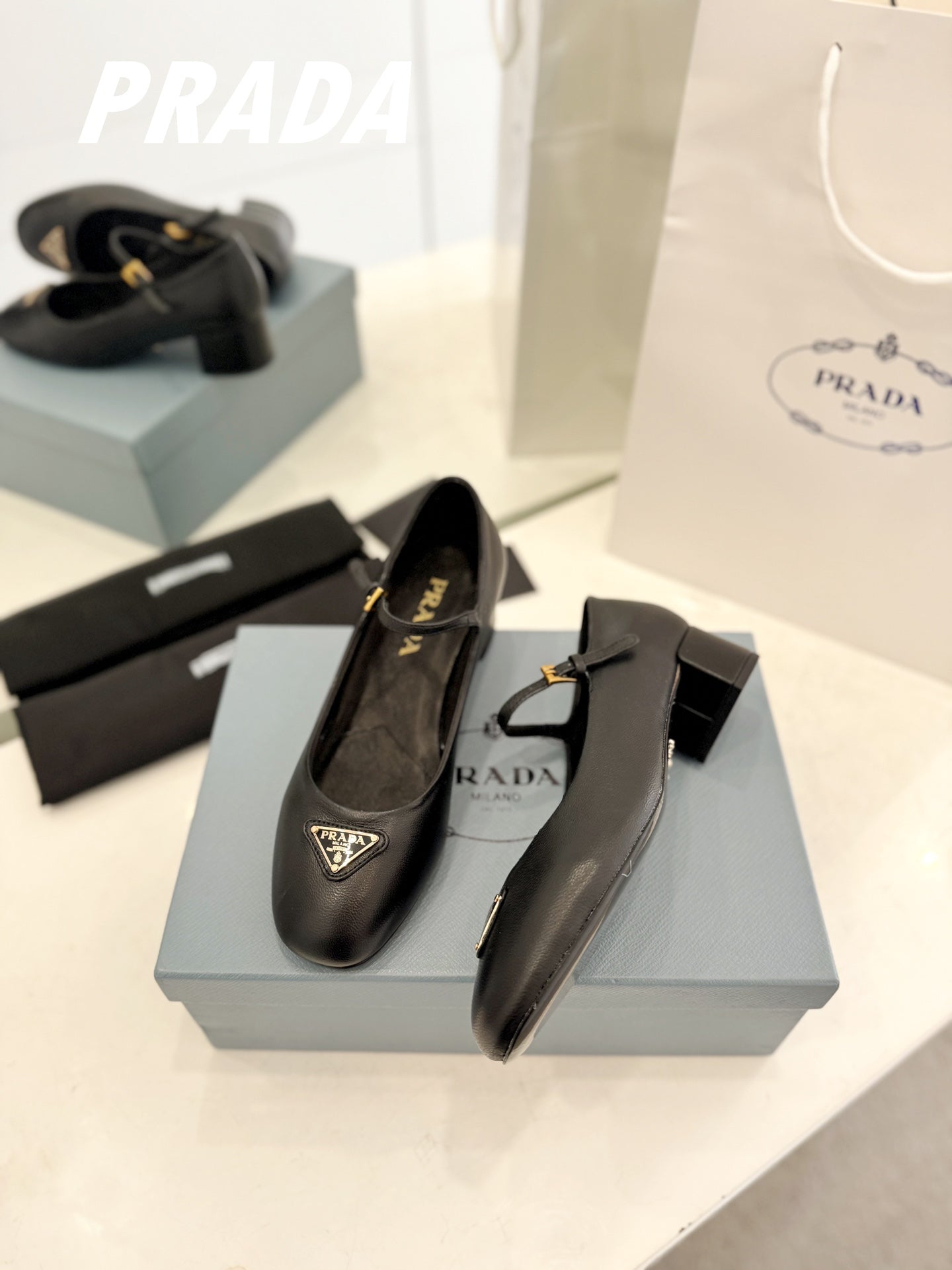 PRADA Ballerina Pumps 40 Black Lambskin