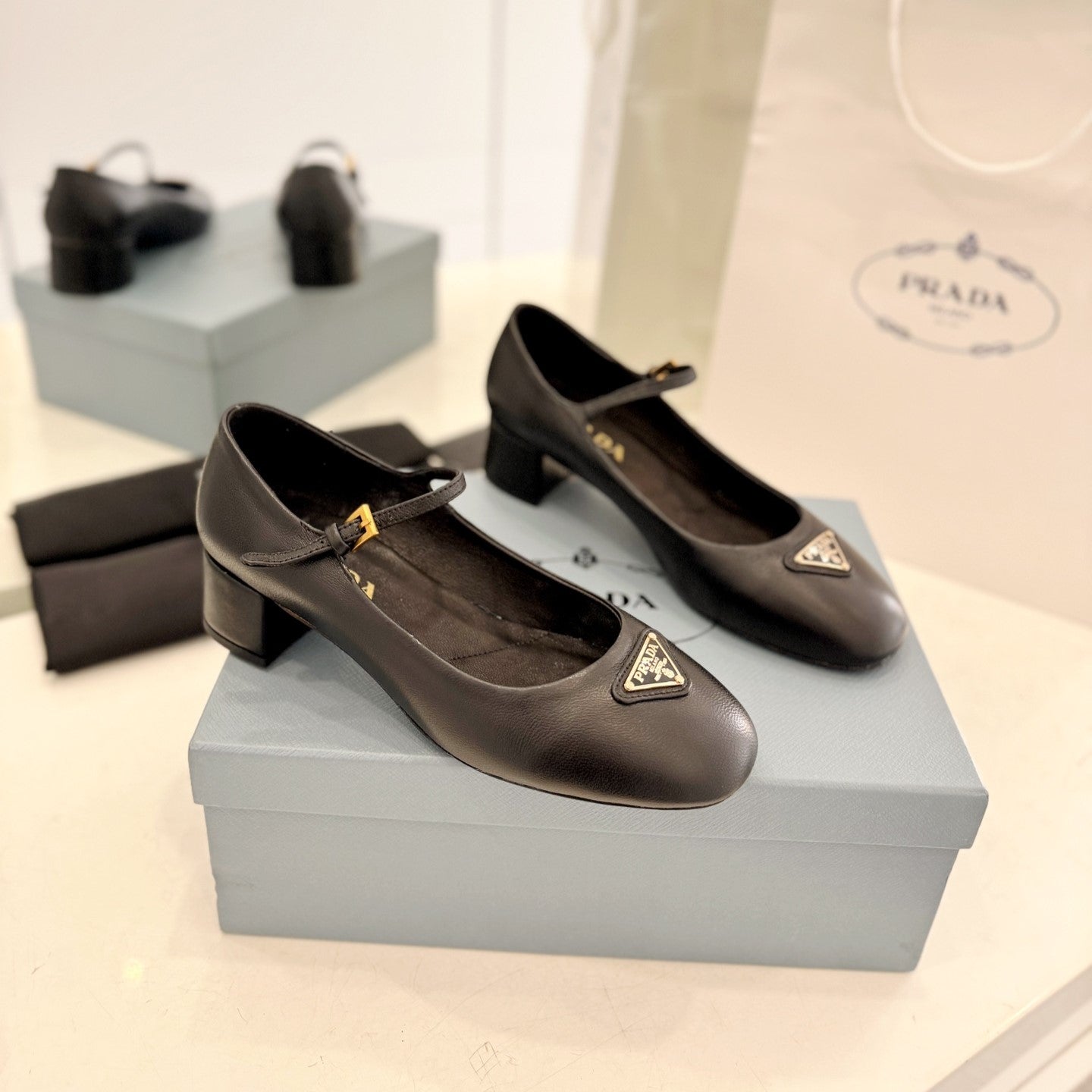 PRADA Ballerina Pumps 40 Black Lambskin