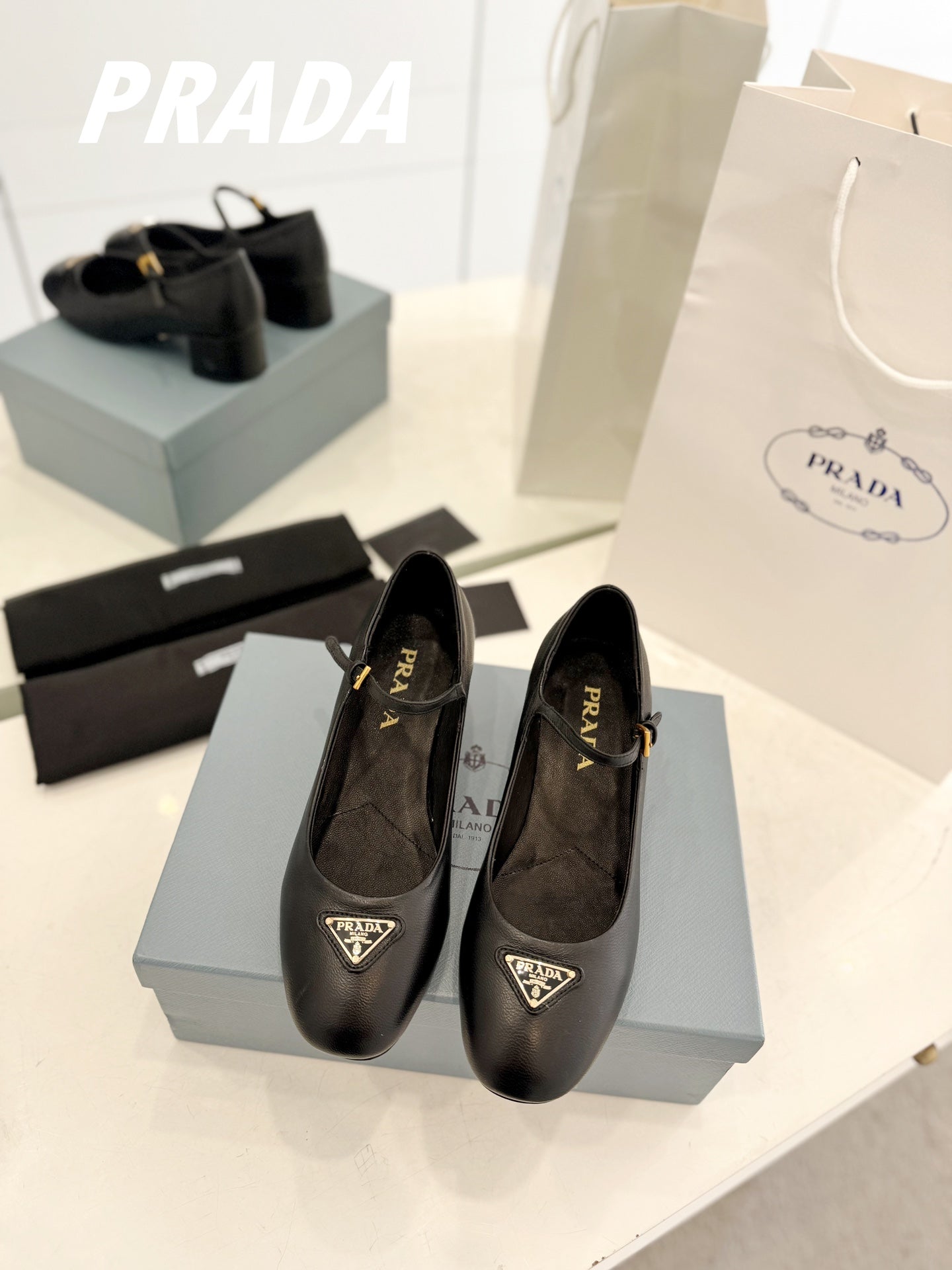 PRADA Ballerina Pumps 40 Black Lambskin