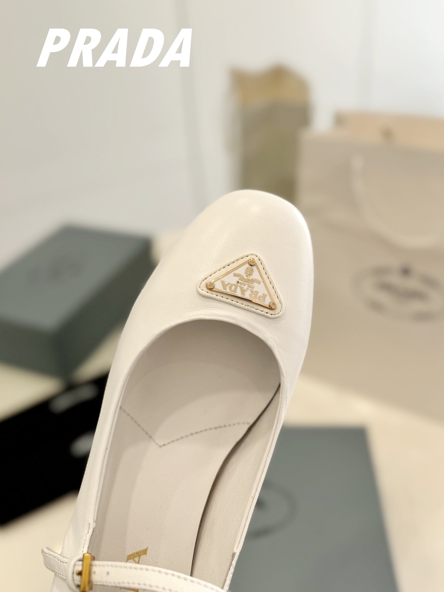 PRADA Ballerina Pumps 40 White Lambskin