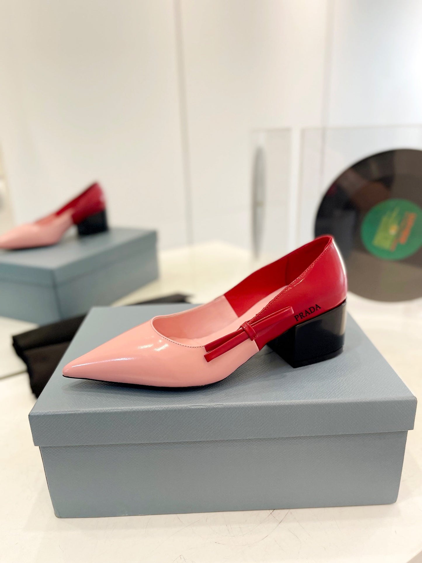 PRADA Pump 45 Square Sole Pink Red Patent Leather