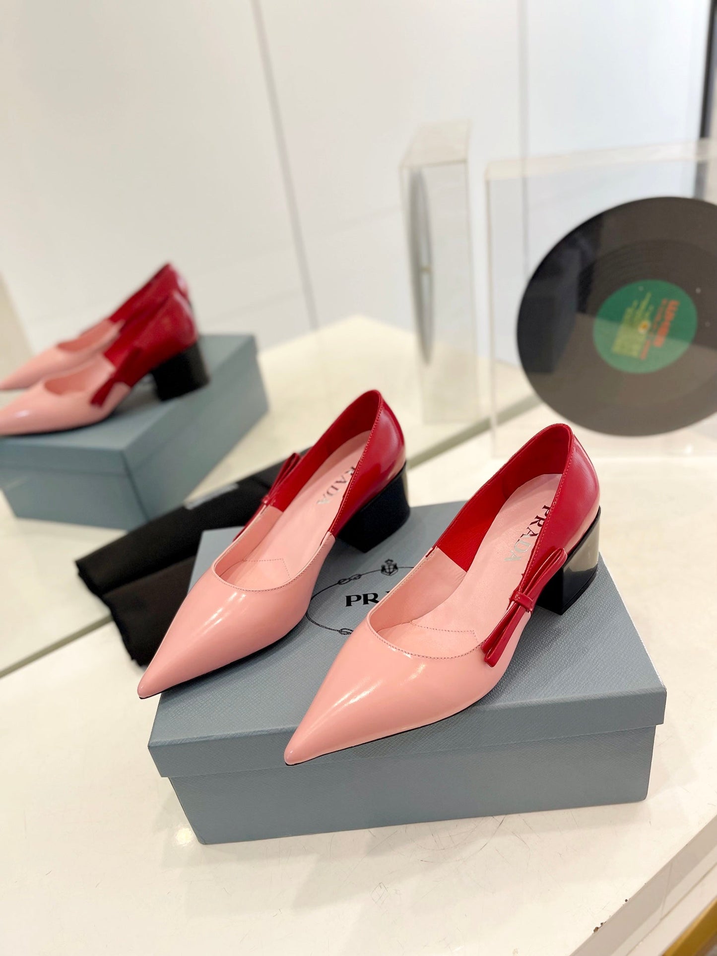 PRADA Pump 45 Square Sole Pink Red Patent Leather