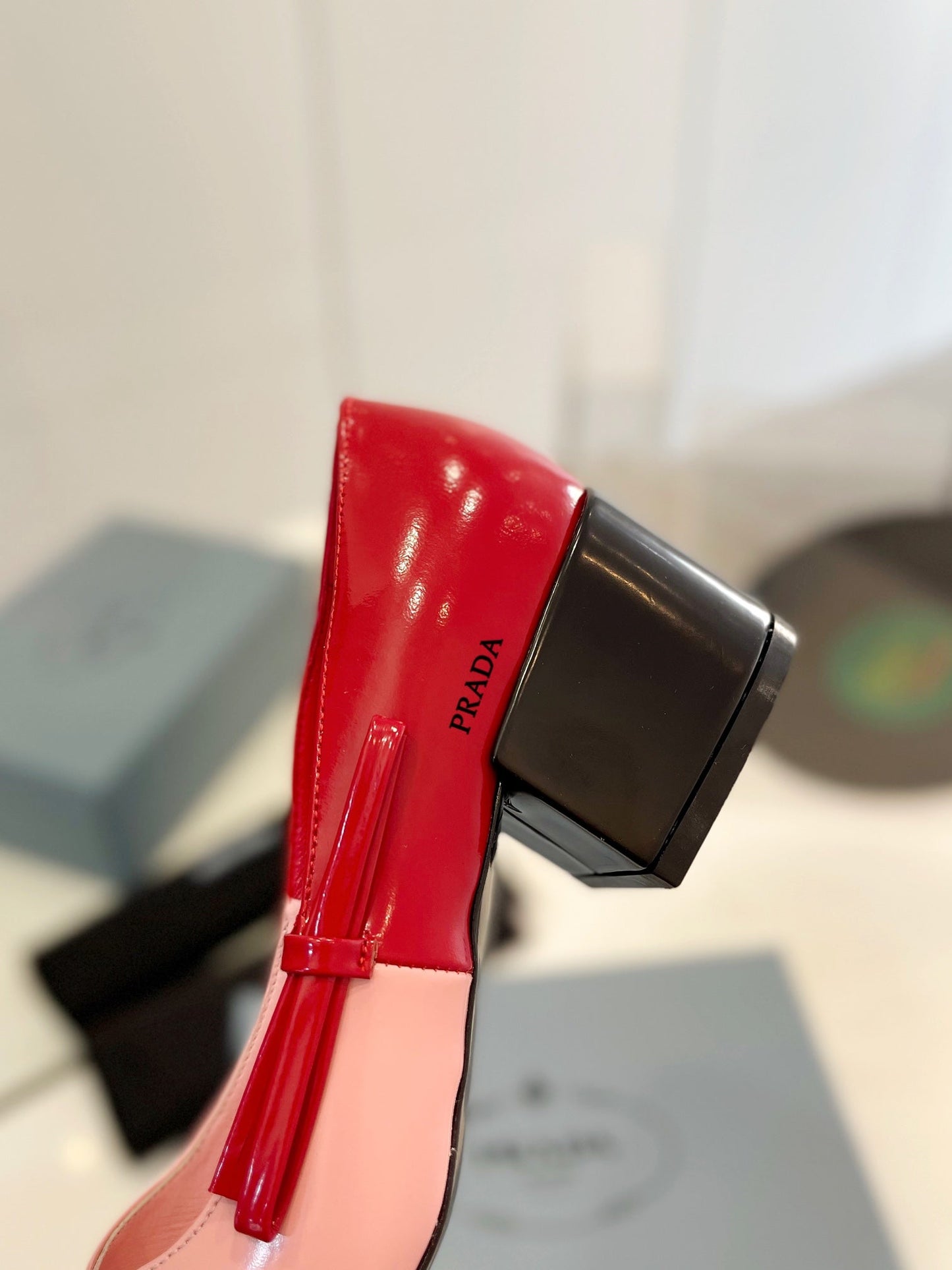 PRADA Pump 45 Square Sole Pink Red Patent Leather