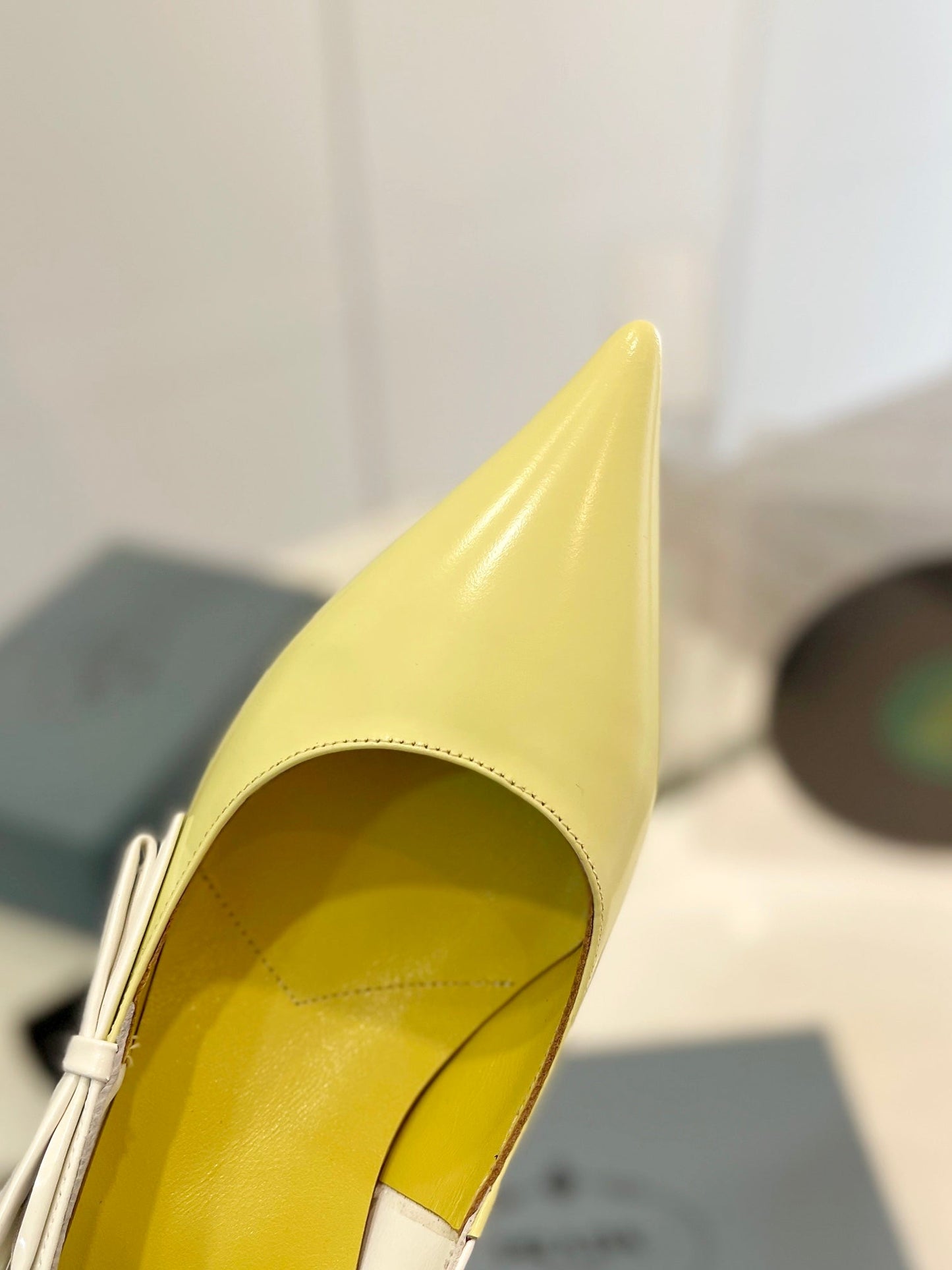 PRADA Pump 45 Square Sole Vanilla White Patent Leather