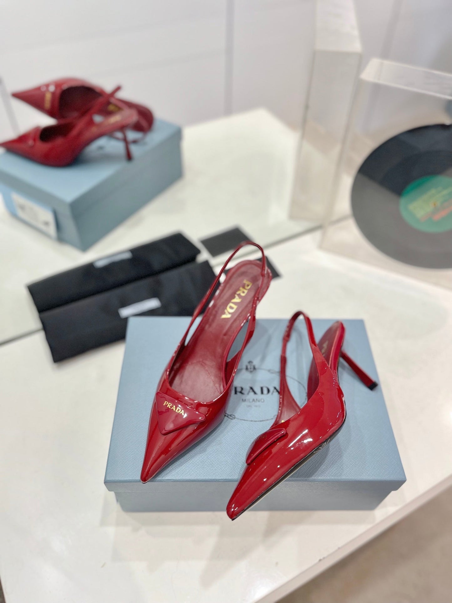 PRADA Slingback Pumps 75 Red Patent Leather