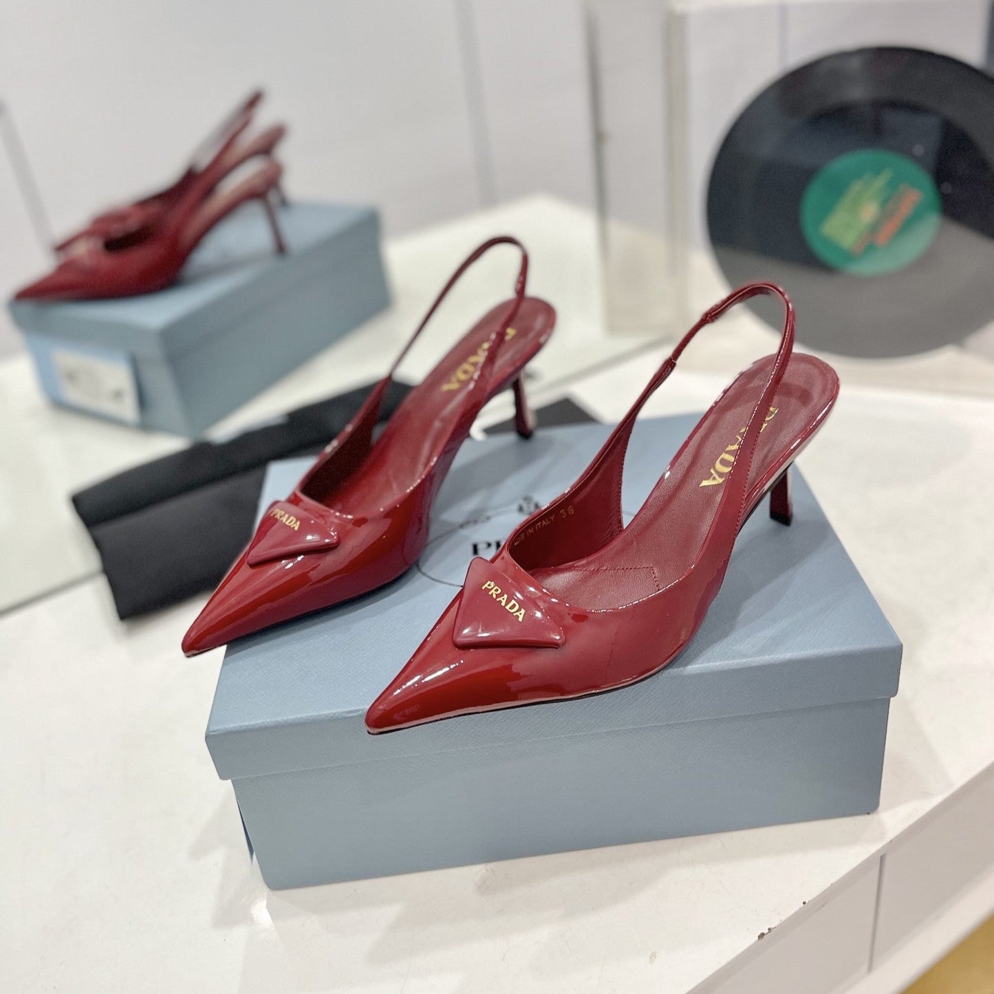PRADA Slingback Pumps 75 Red Patent Leather