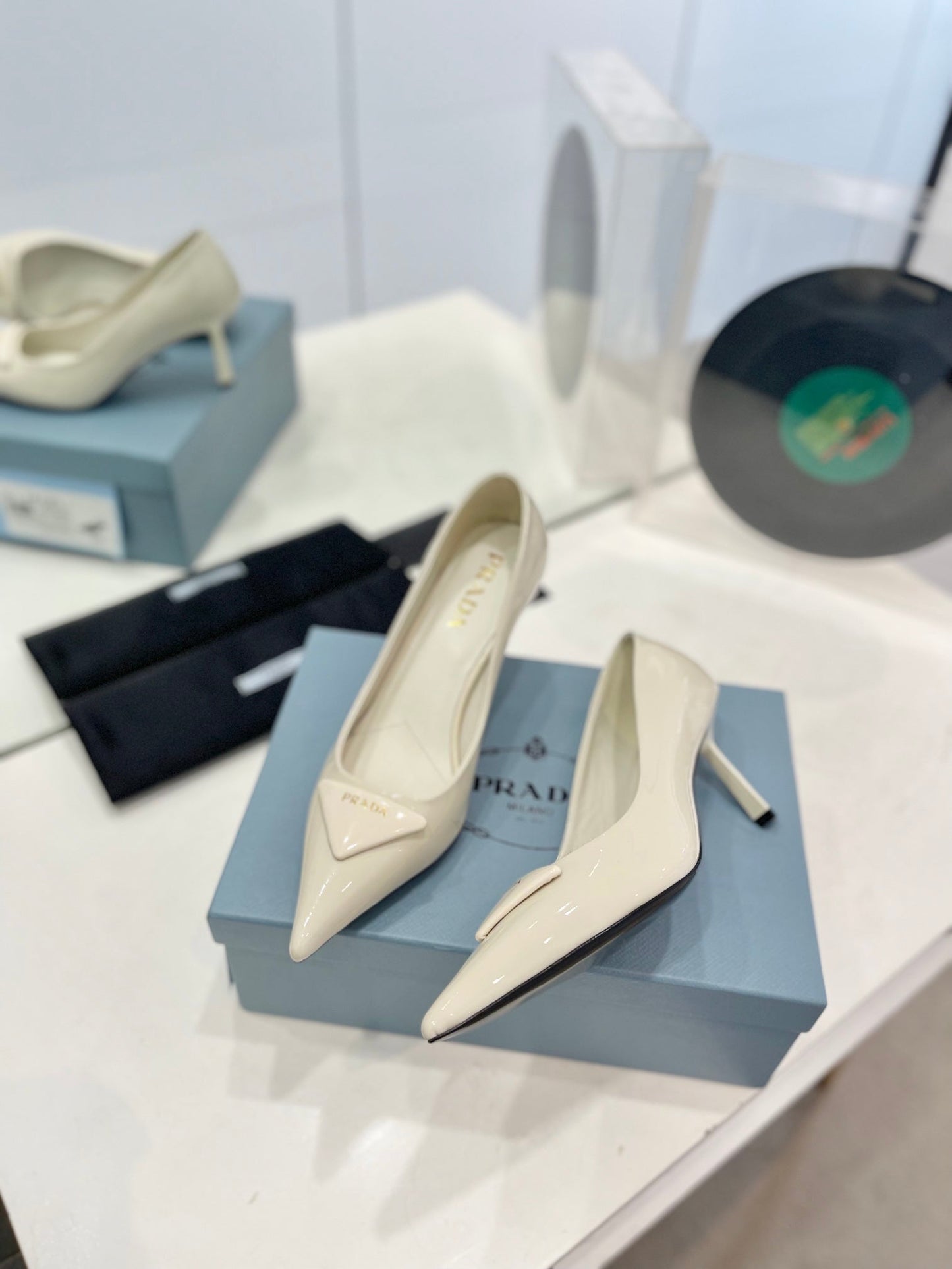 PRADA Pumps 75 White Patent Leather