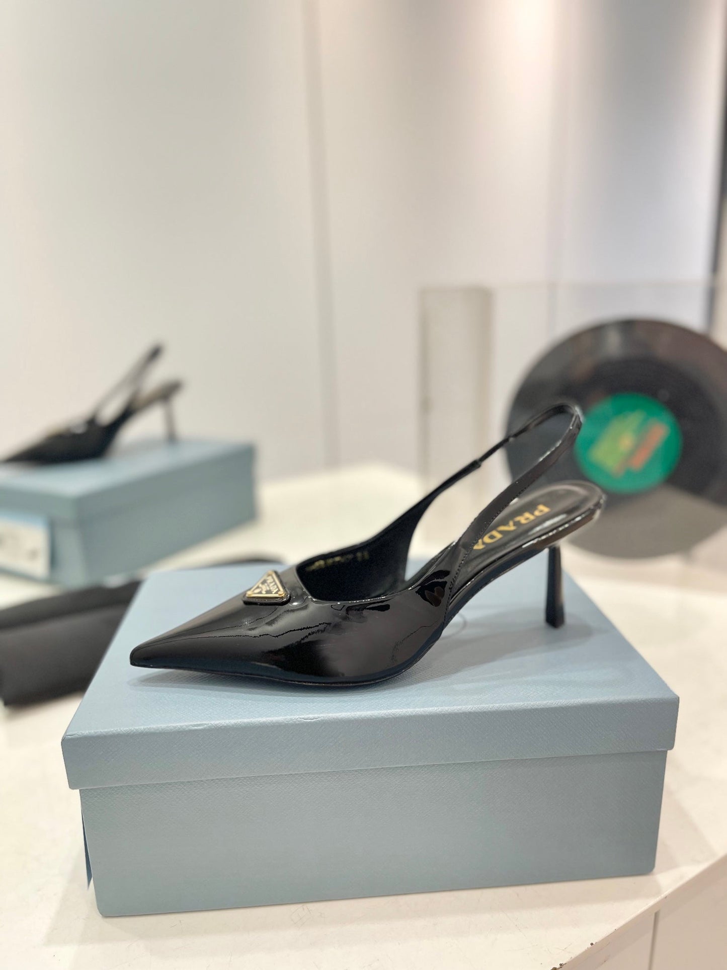 PRADA Slingback Pumps 75 Black Patent Leather