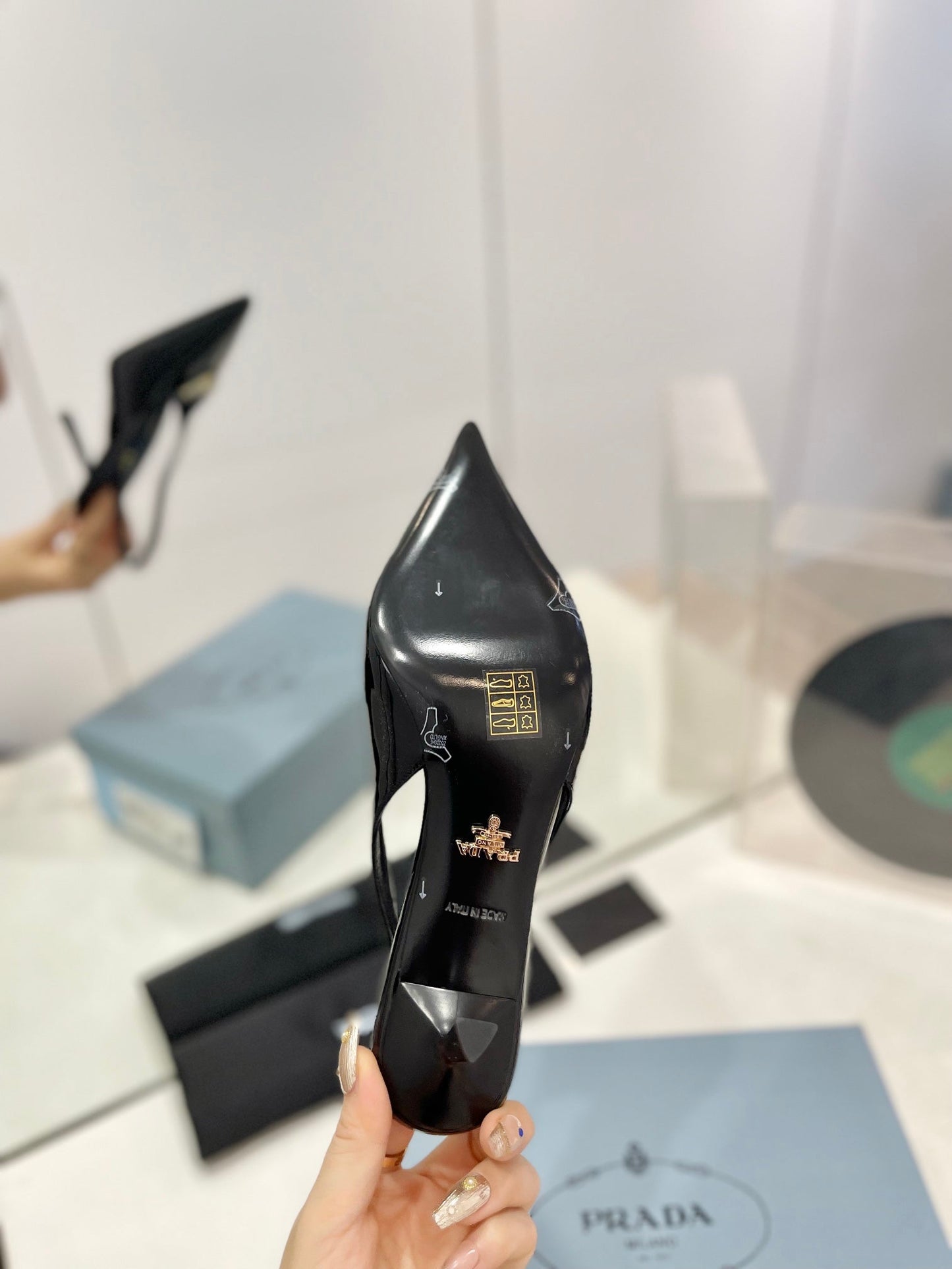PRADA Slingback Pumps 75 Black Patent Leather