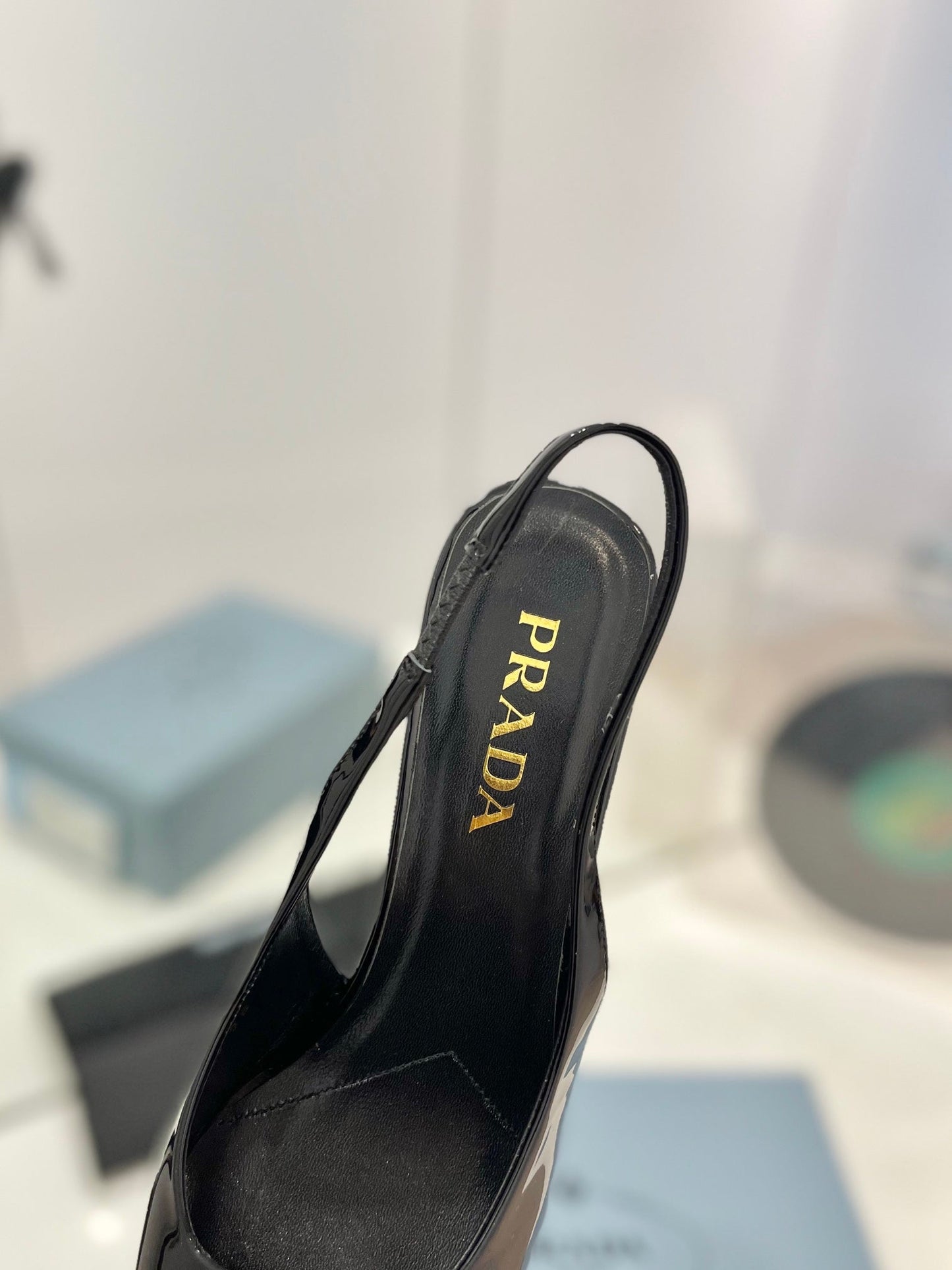 PRADA Slingback Pumps 75 Black Patent Leather