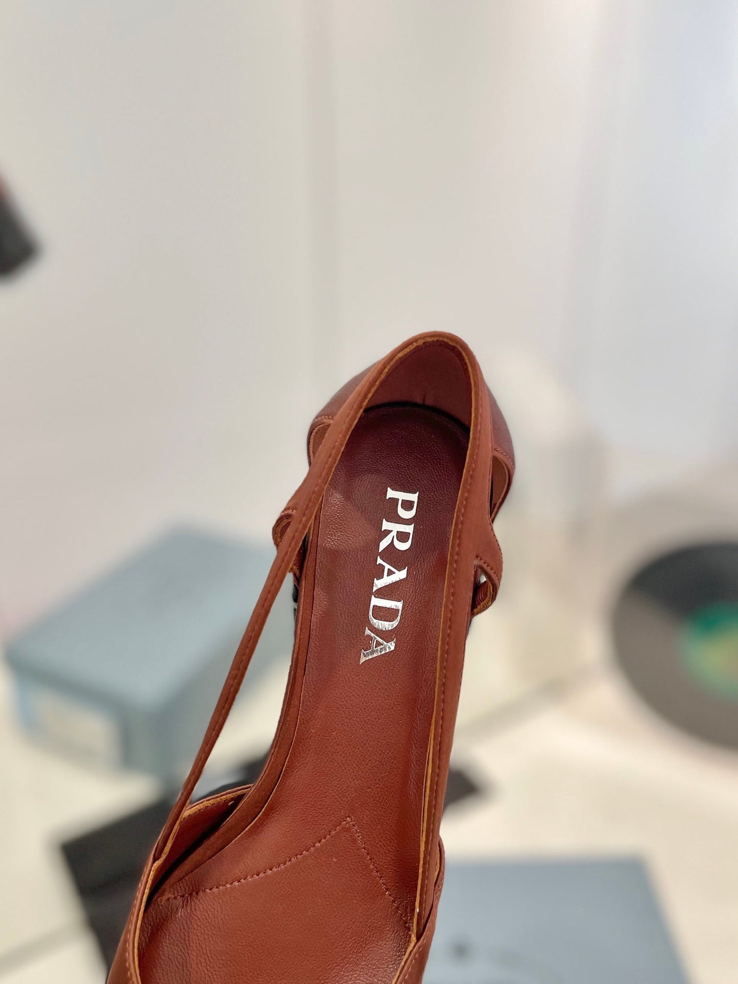PRADA Pumps 50 Square Sole Brown Suede Fabric