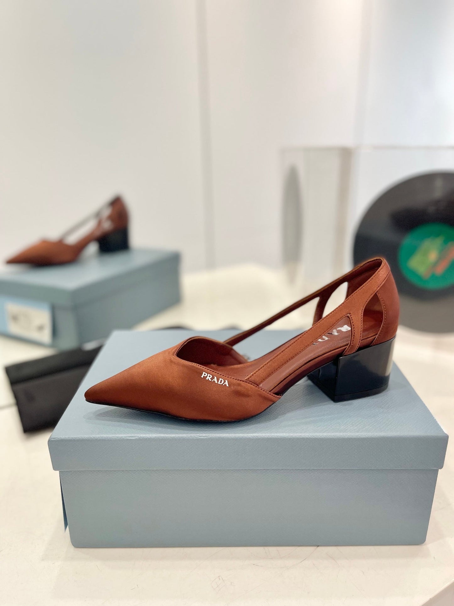 PRADA Pumps 50 Square Sole Brown Suede Fabric