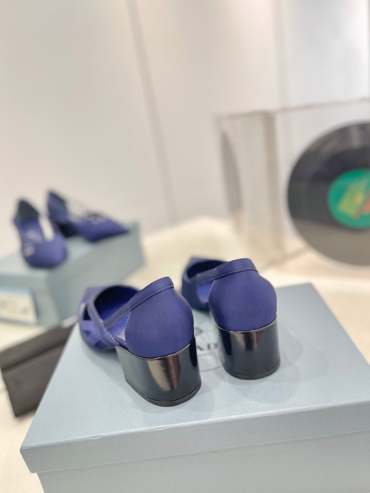 PRADA Pumps 50 Square Sole Blue Suede Fabric
