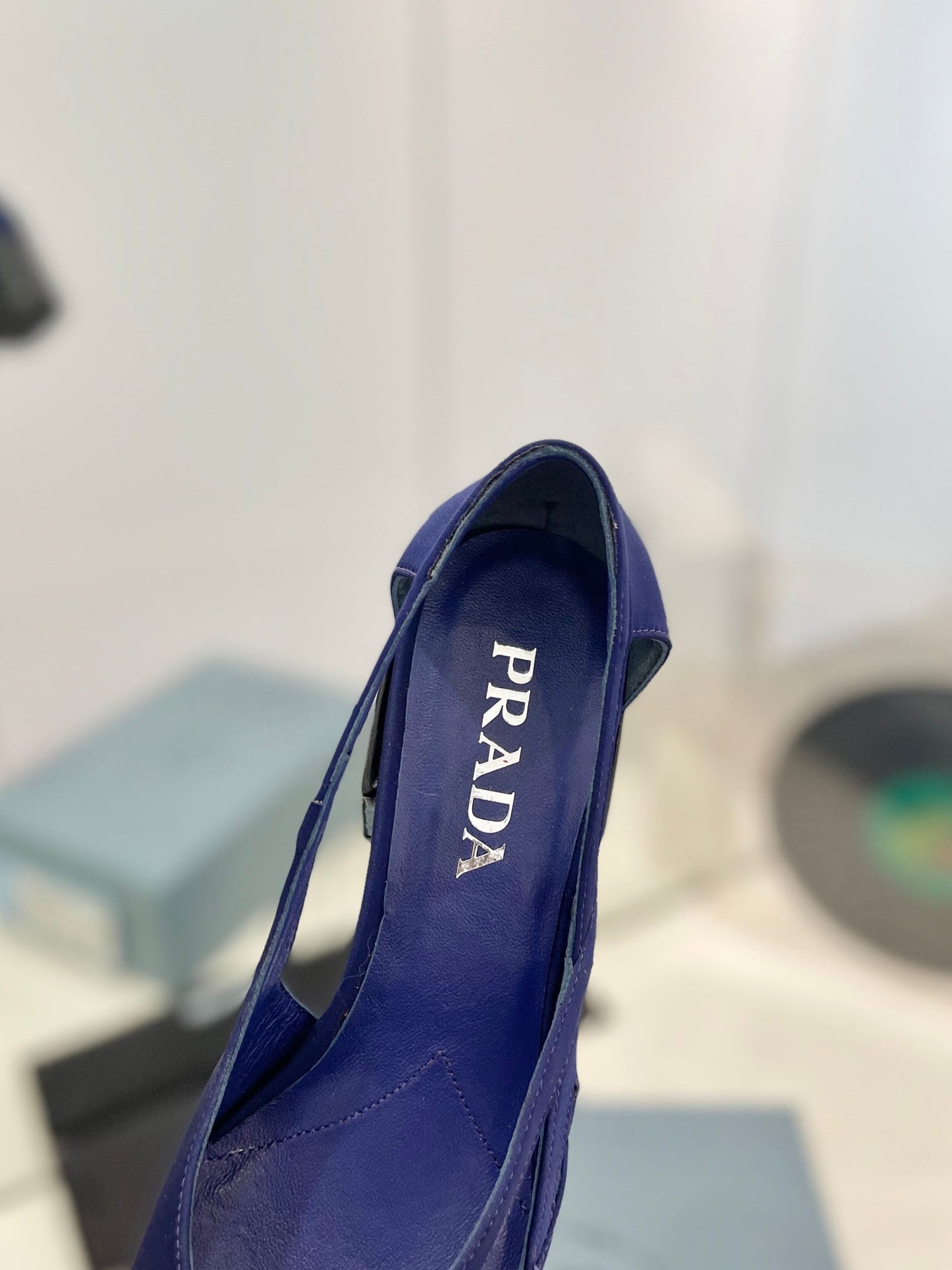PRADA Pumps 50 Square Sole Blue Suede Fabric