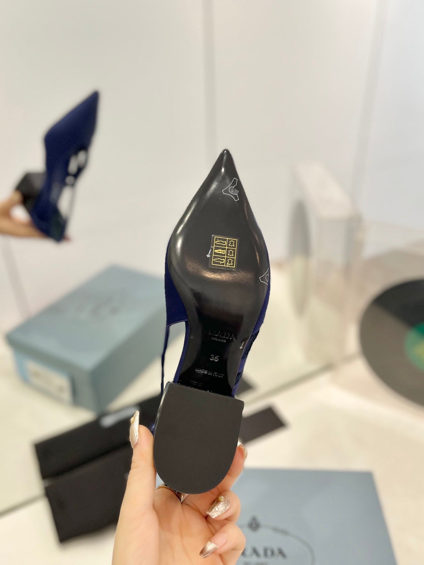 PRADA Pumps 50 Square Sole Blue Suede Fabric