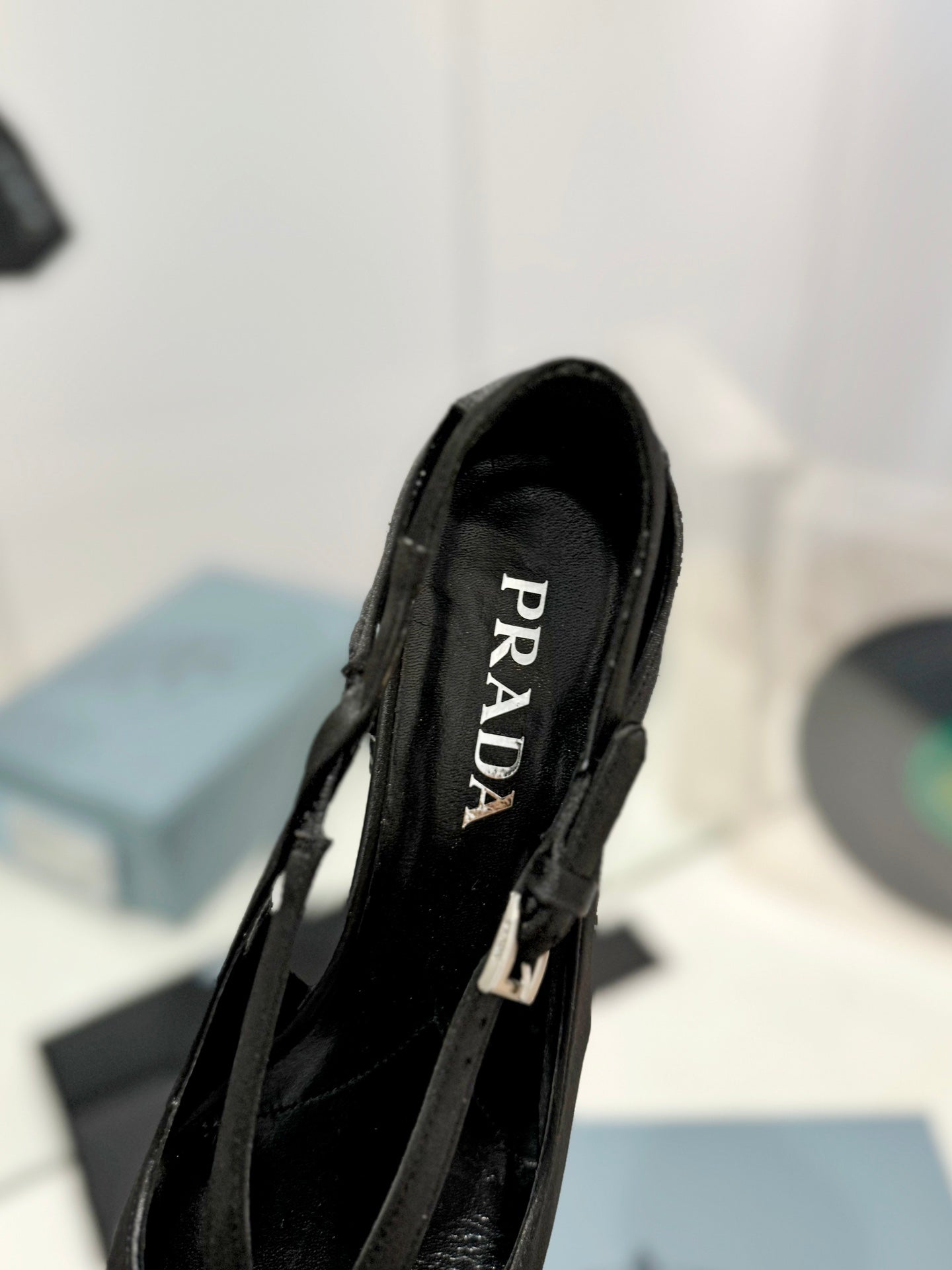 PRADA Pumps 50 Square Sole Black Suede Fabric