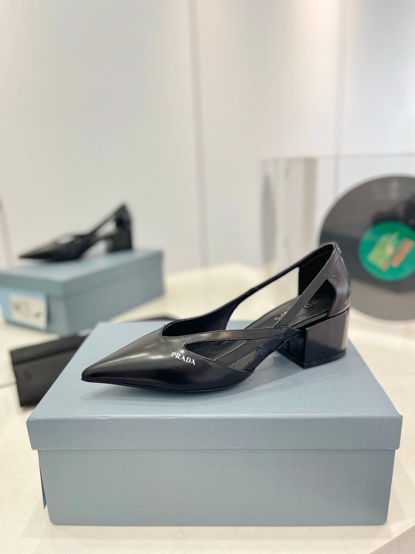 PRADA Pumps 50 Square Sole Black Patent Leather