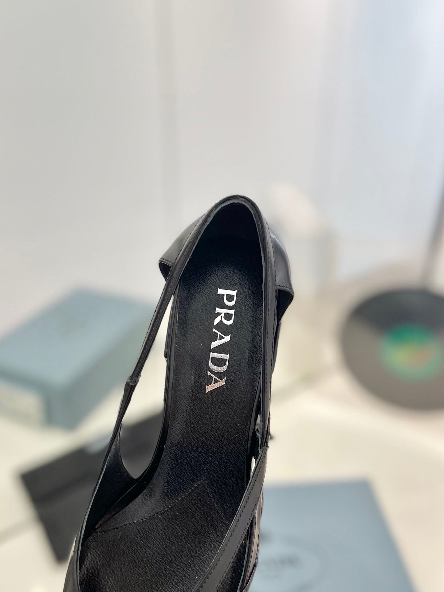 PRADA Pumps 50 Square Sole Black Patent Leather