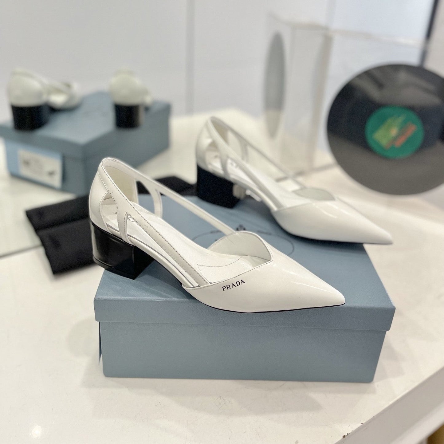PRADA Pumps 50 Square Sole White Patent Leather