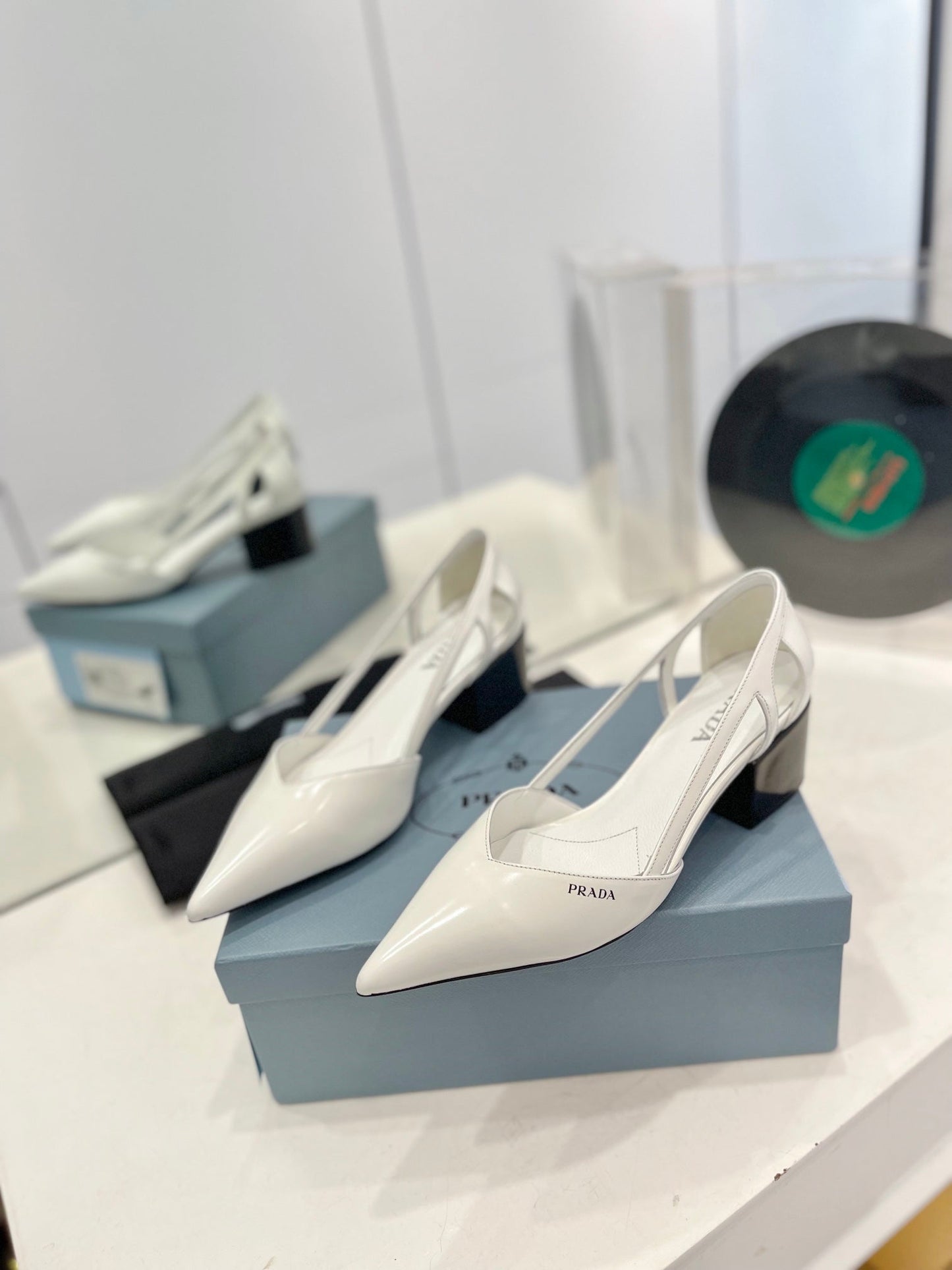 PRADA Pumps 50 Square Sole White Patent Leather