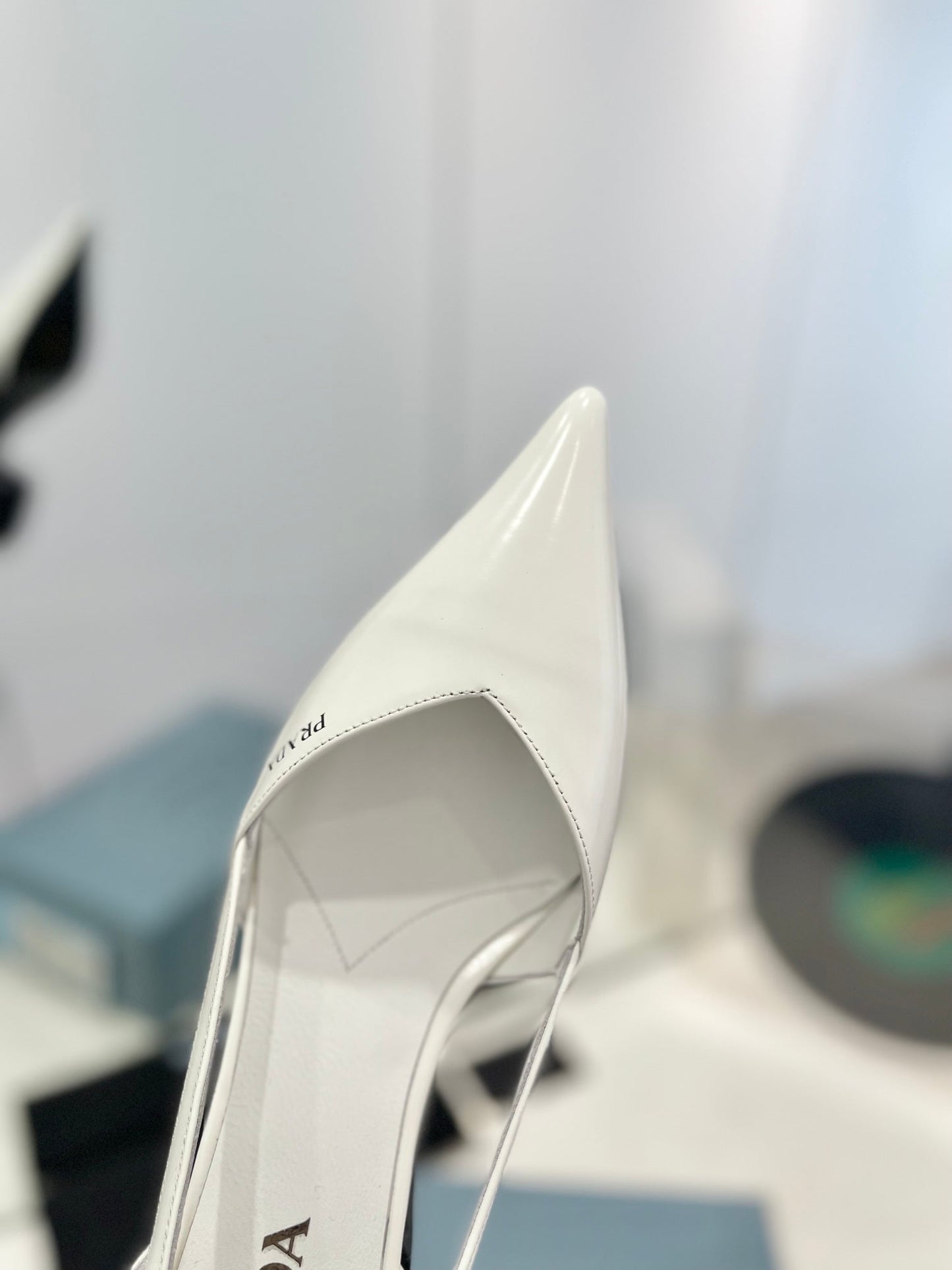 PRADA Pumps 50 Square Sole White Patent Leather