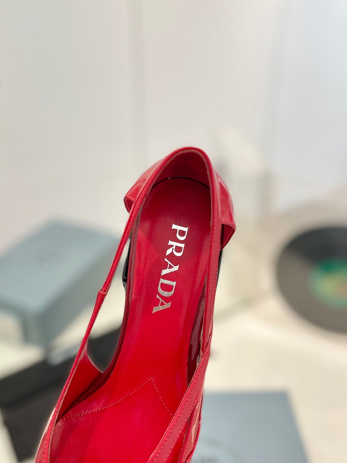 PRADA Pumps 50 Square Sole Red Patent Leather