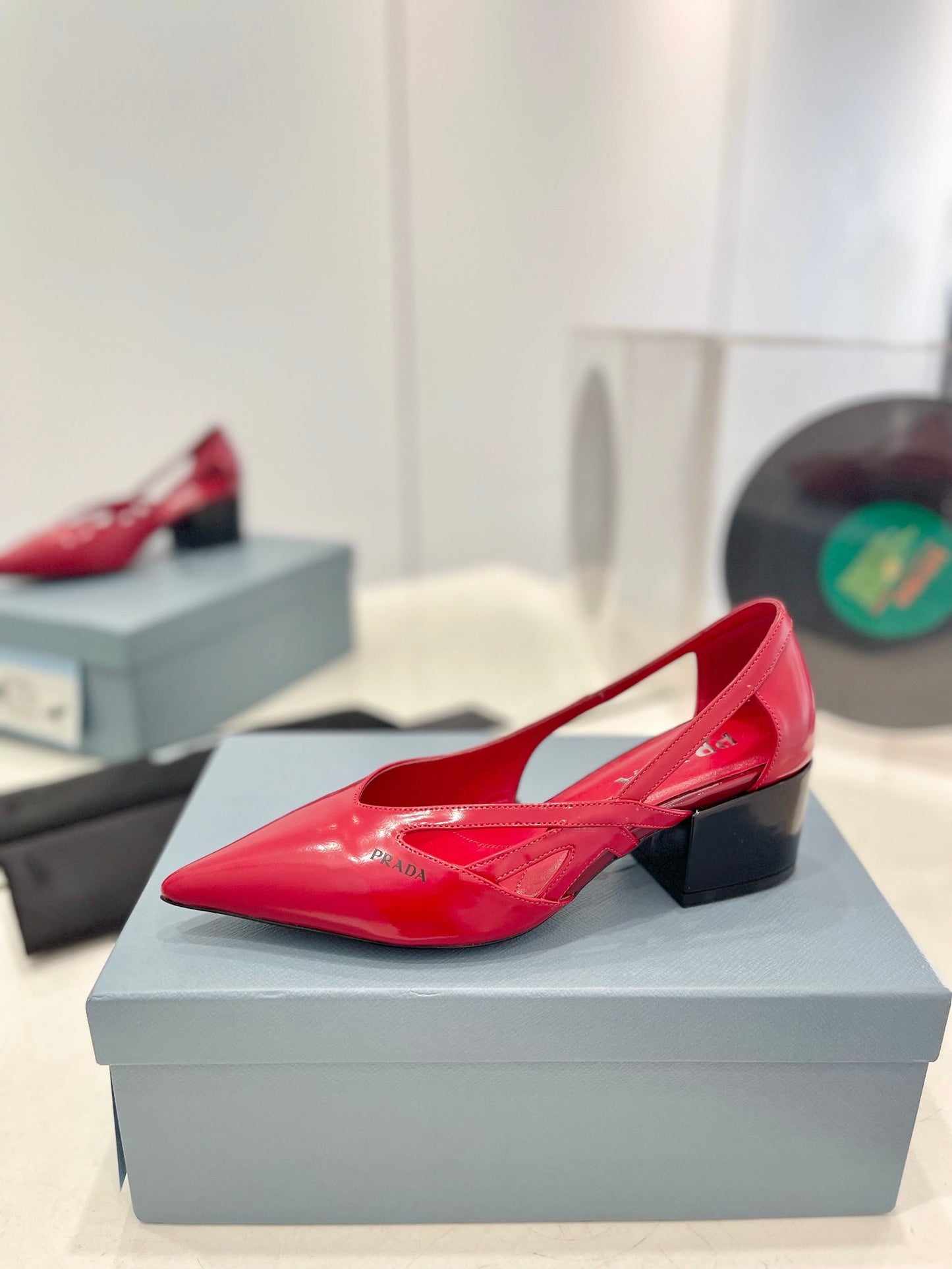 PRADA Pumps 50 Square Sole Red Patent Leather