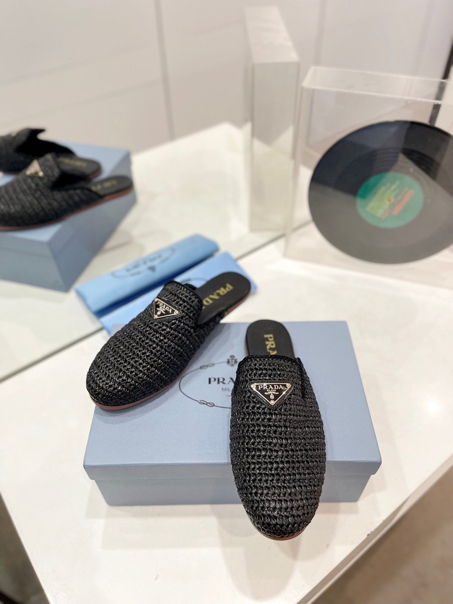 PRADA Crochet Mules 5mm Black