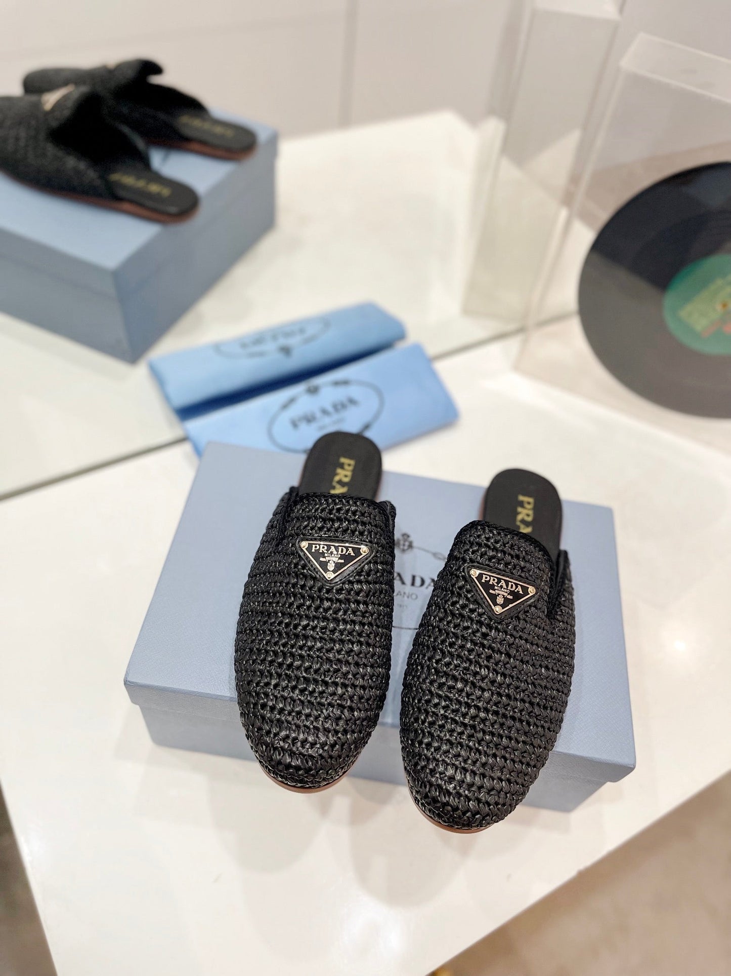 PRADA Crochet Mules 5mm Black