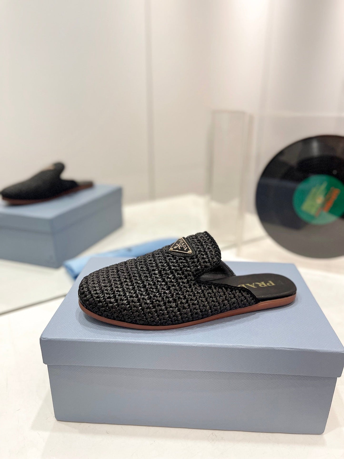 PRADA Crochet Mules 5mm Black