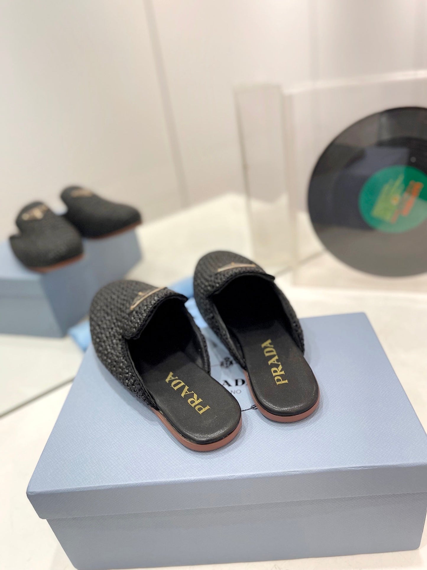 PRADA Crochet Mules 5mm Black