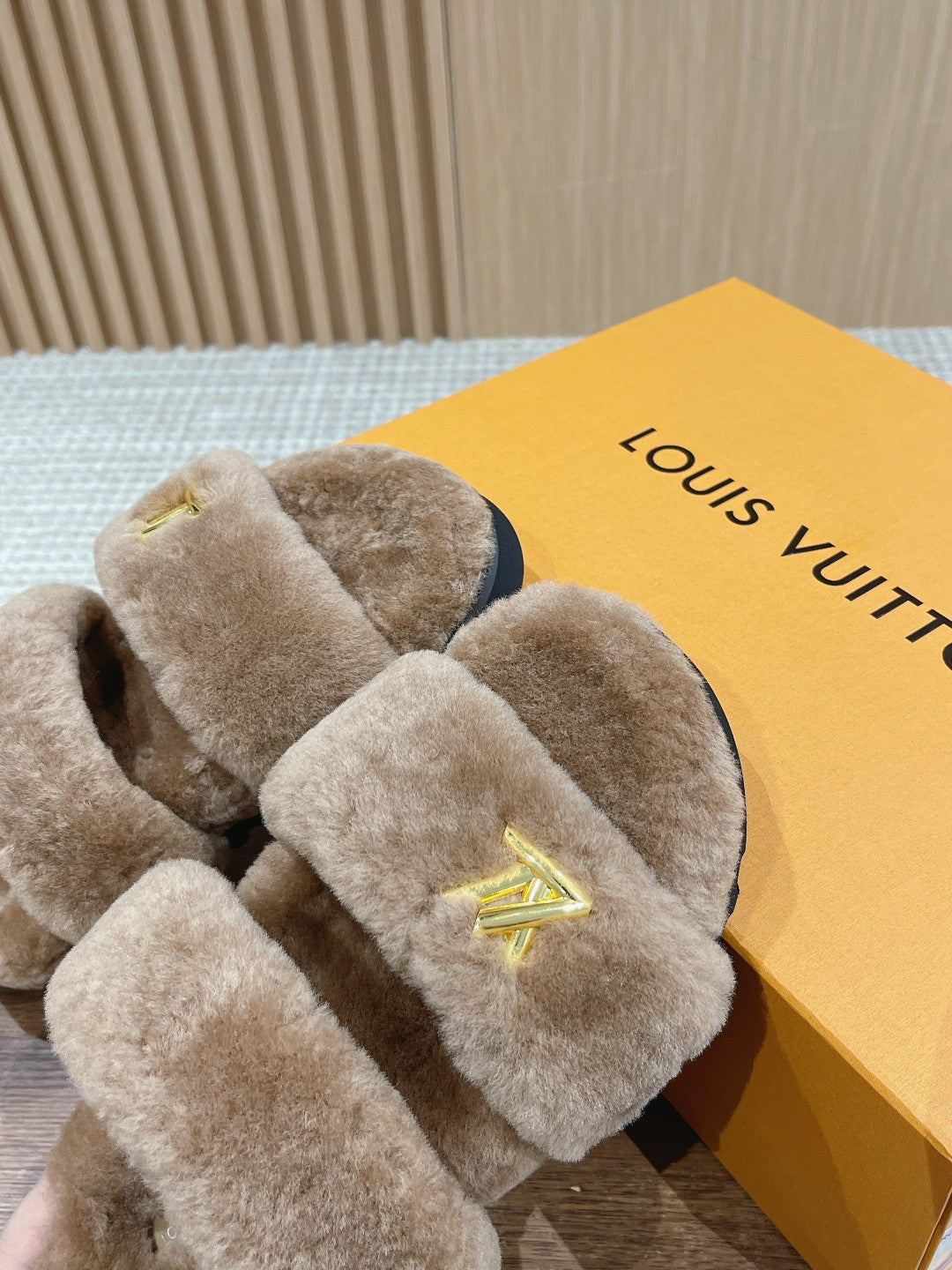 Louis Vuitton Sunset Flat Comfort Mule Milky Brown Wool