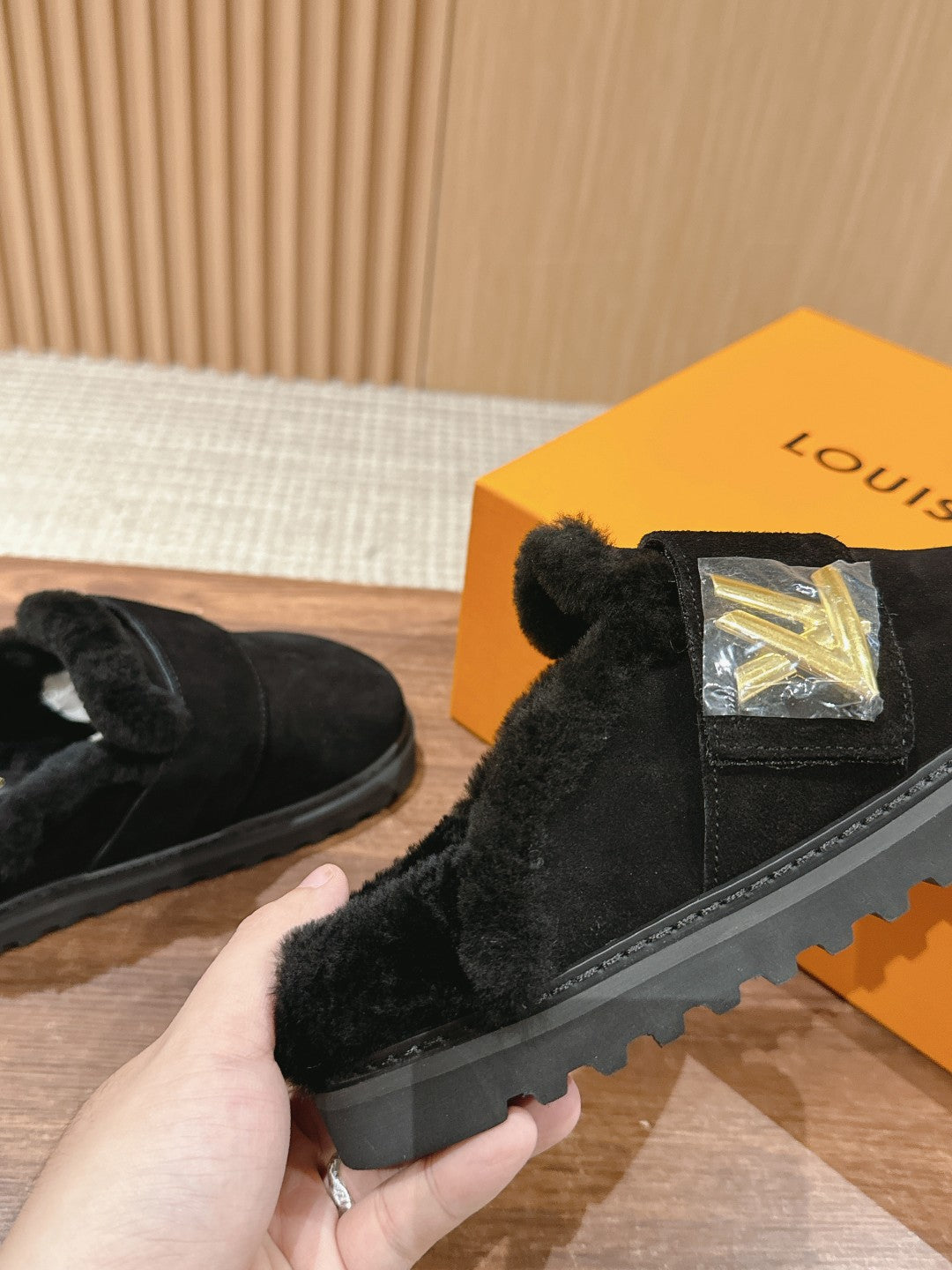 Louis Vuitton Cosy Flat Comfort Clog Black Fur Lining Suede