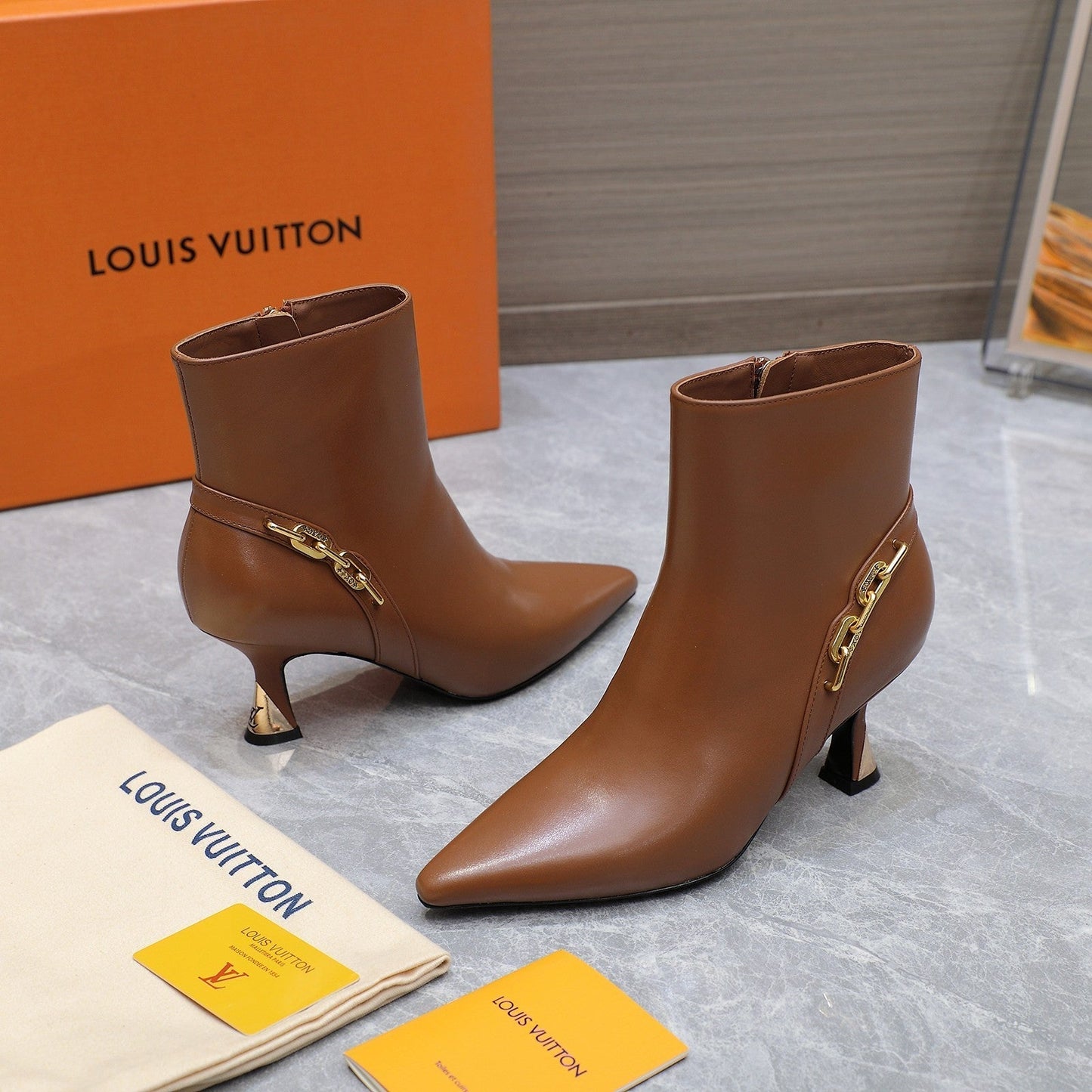 Louis Vuitton Sparkle Ankle Boots 70mm Brown Cowhide