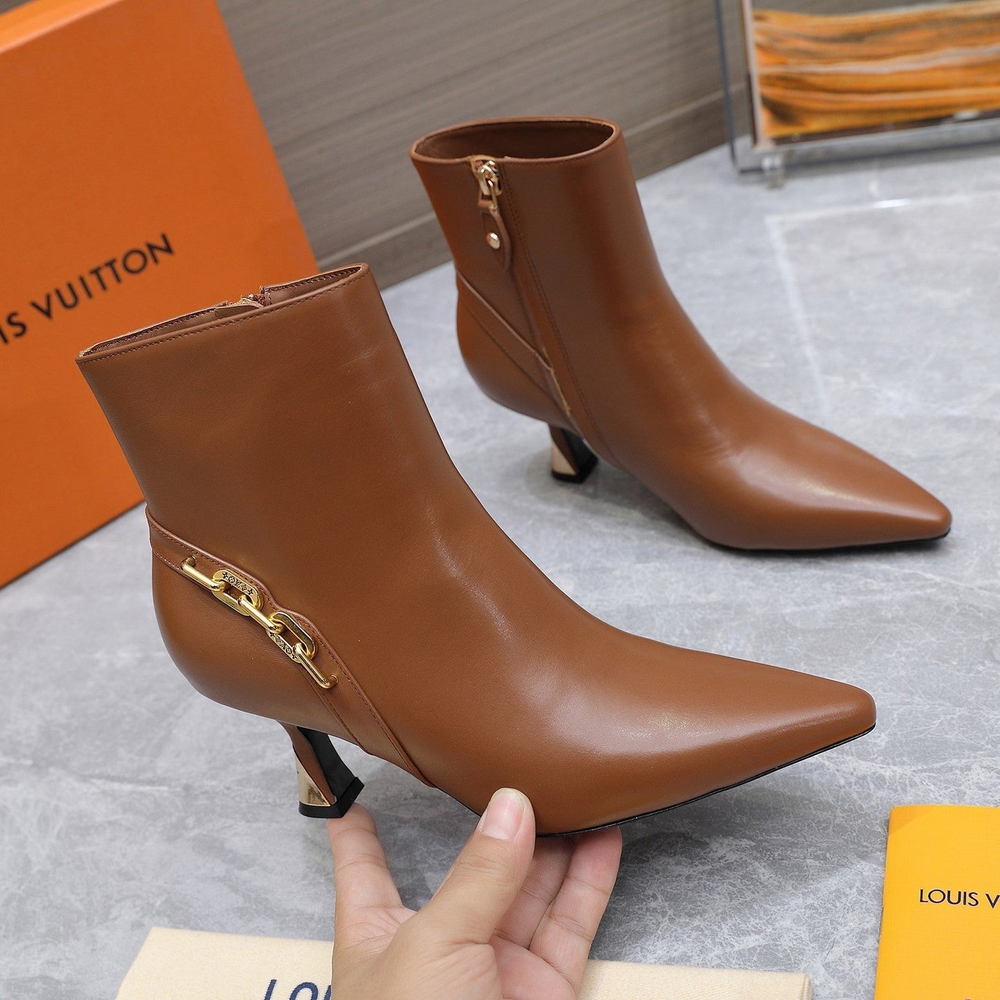Louis Vuitton Sparkle Ankle Boots 70mm Brown Cowhide
