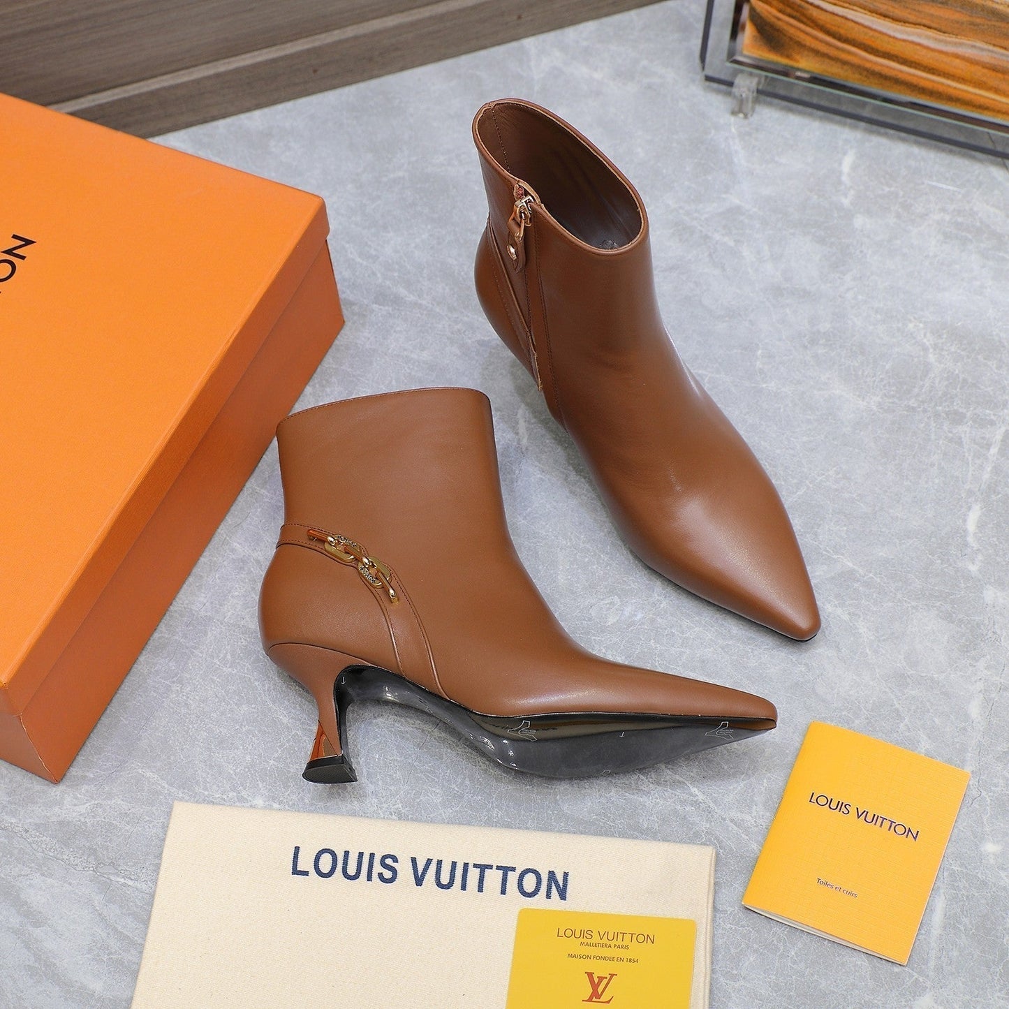 Louis Vuitton Sparkle Ankle Boots 70mm Brown Cowhide