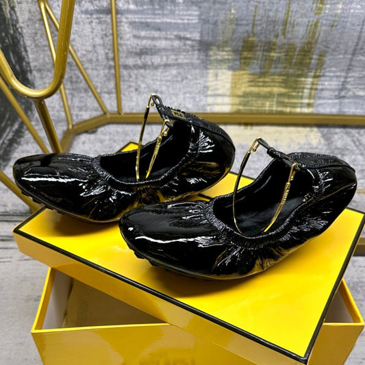 FENDI FENDI FILO BALLET IN BLACK LAMBSKIN WITH GOLD HARDWARE
