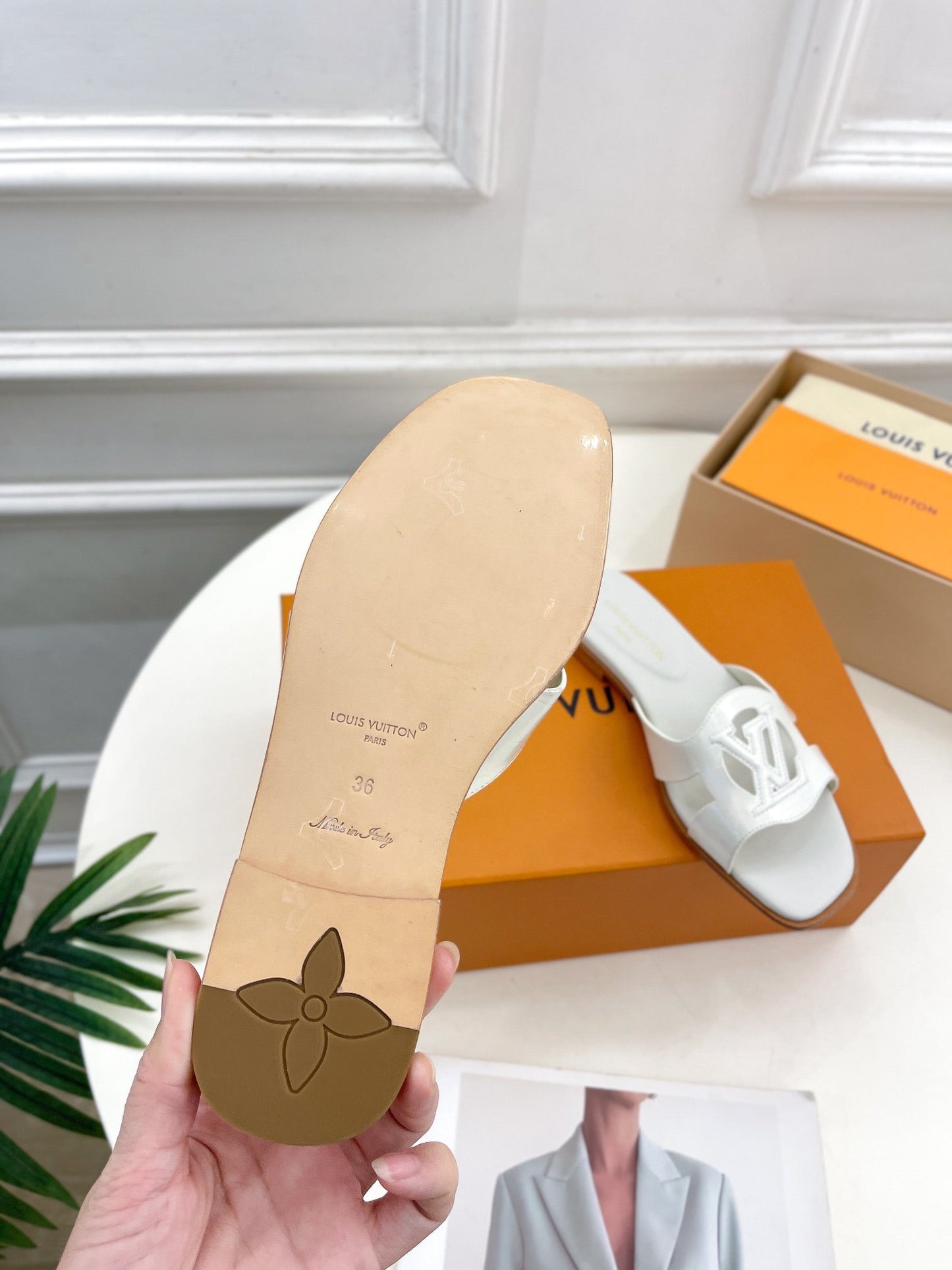Louis Vuitton isola flat mule white calfskin
