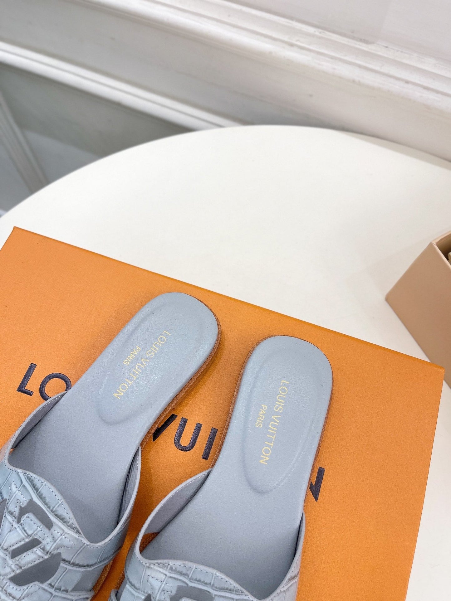 Louis Vuitton isola flat mule grey calfskin