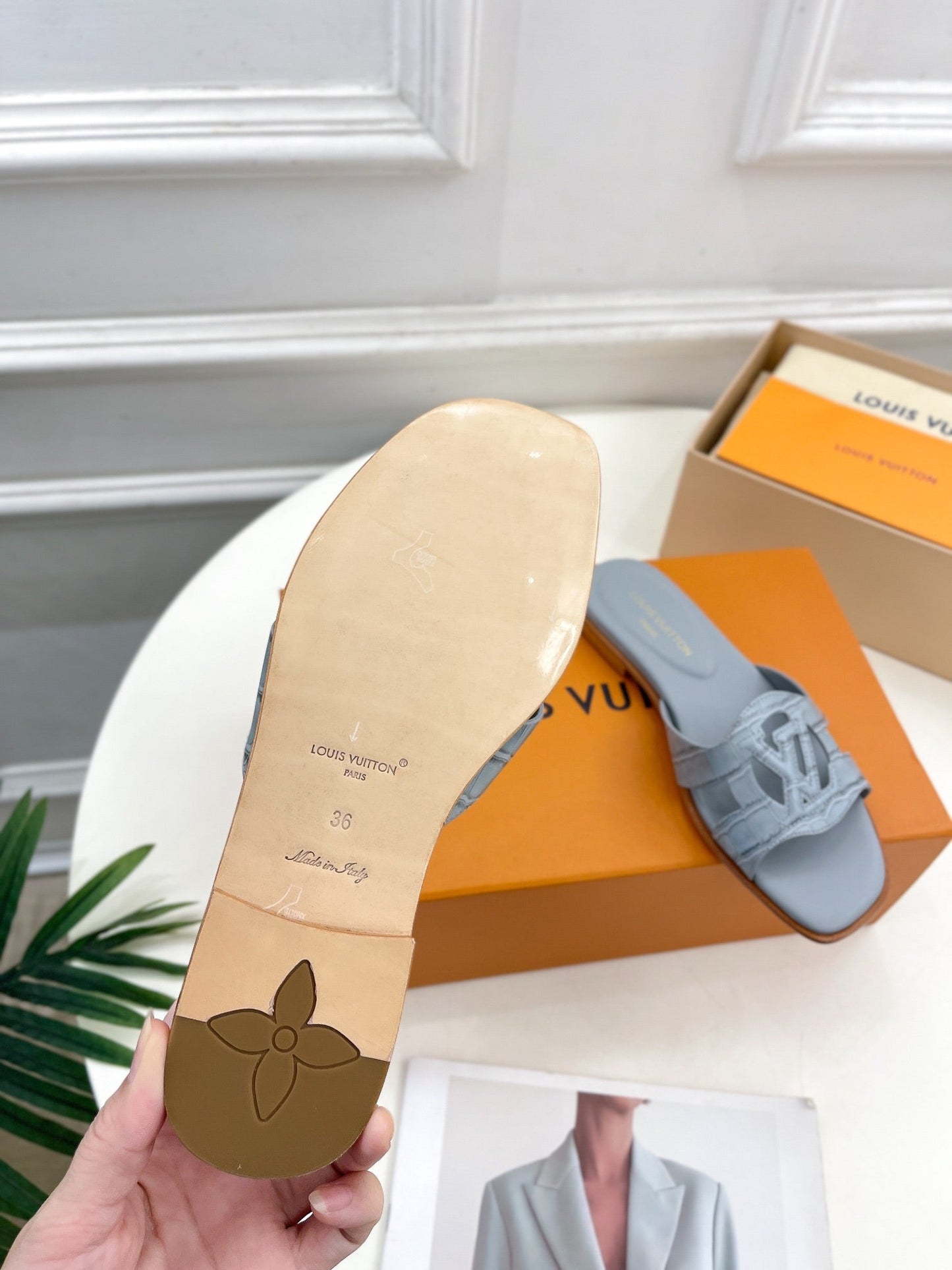 Louis Vuitton isola flat mule grey calfskin