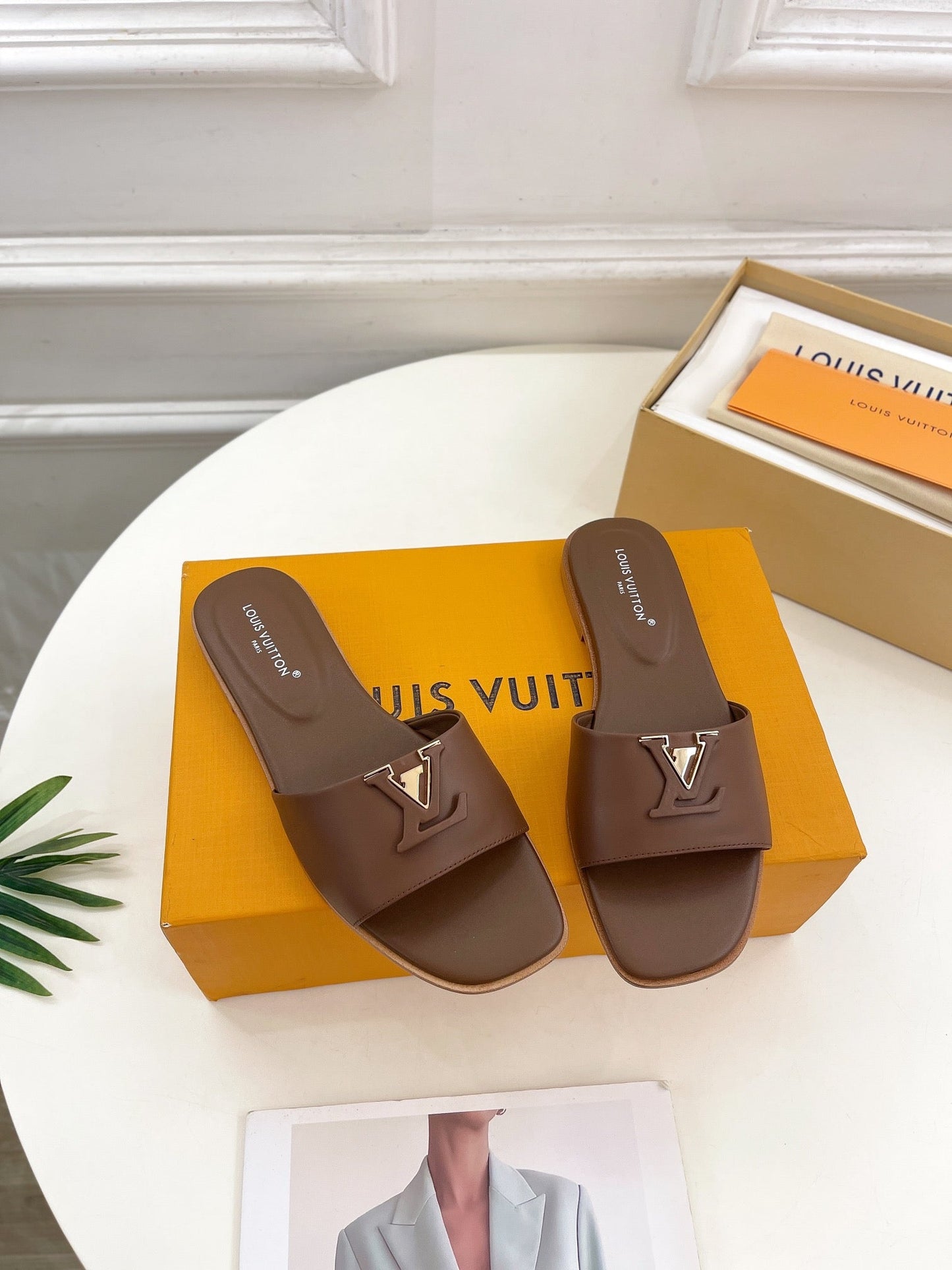 Louis Vuitton capri flat mule chocolate calfskin