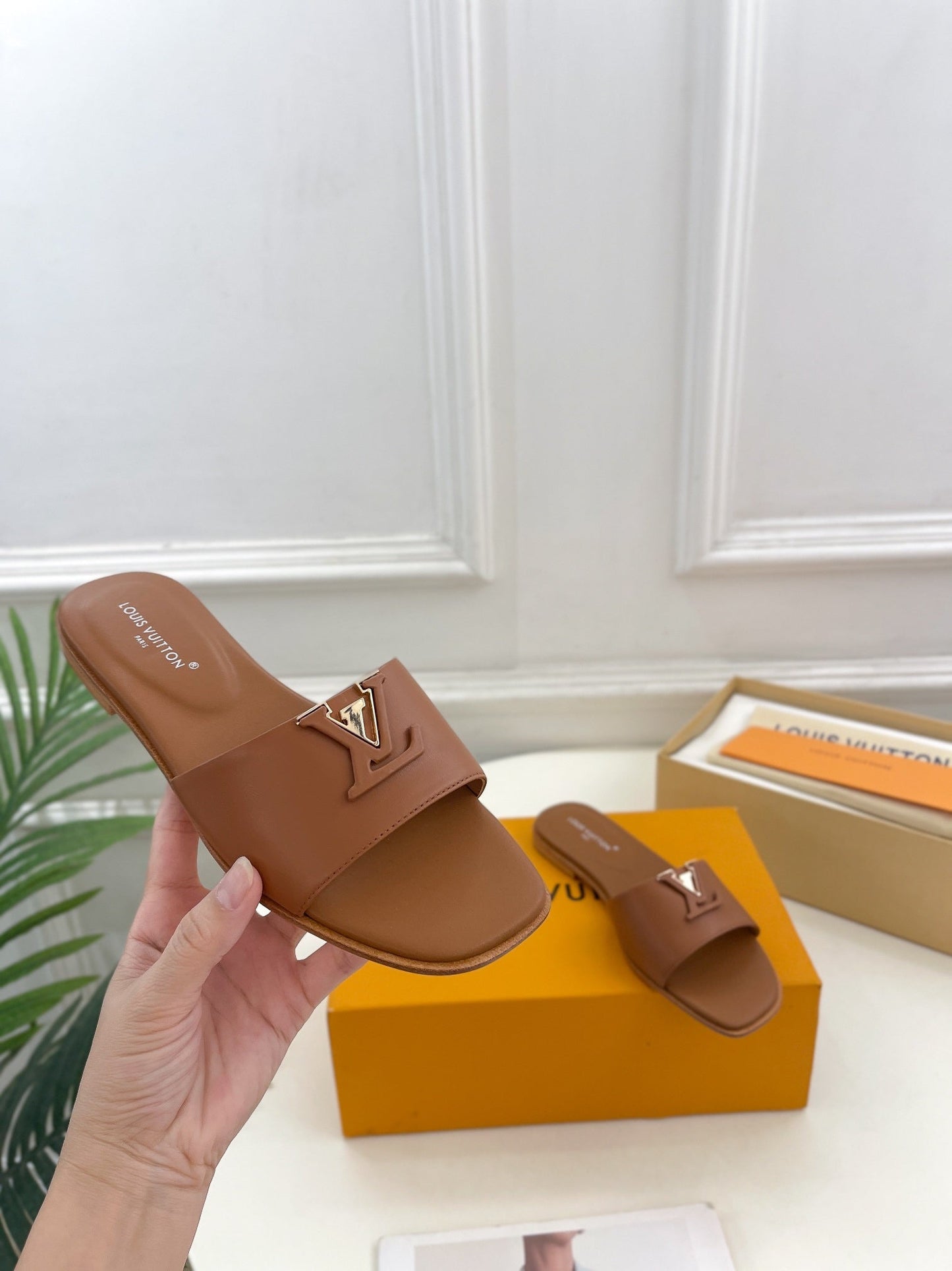 Louis Vuitton capri flat mule dark brown calfskin