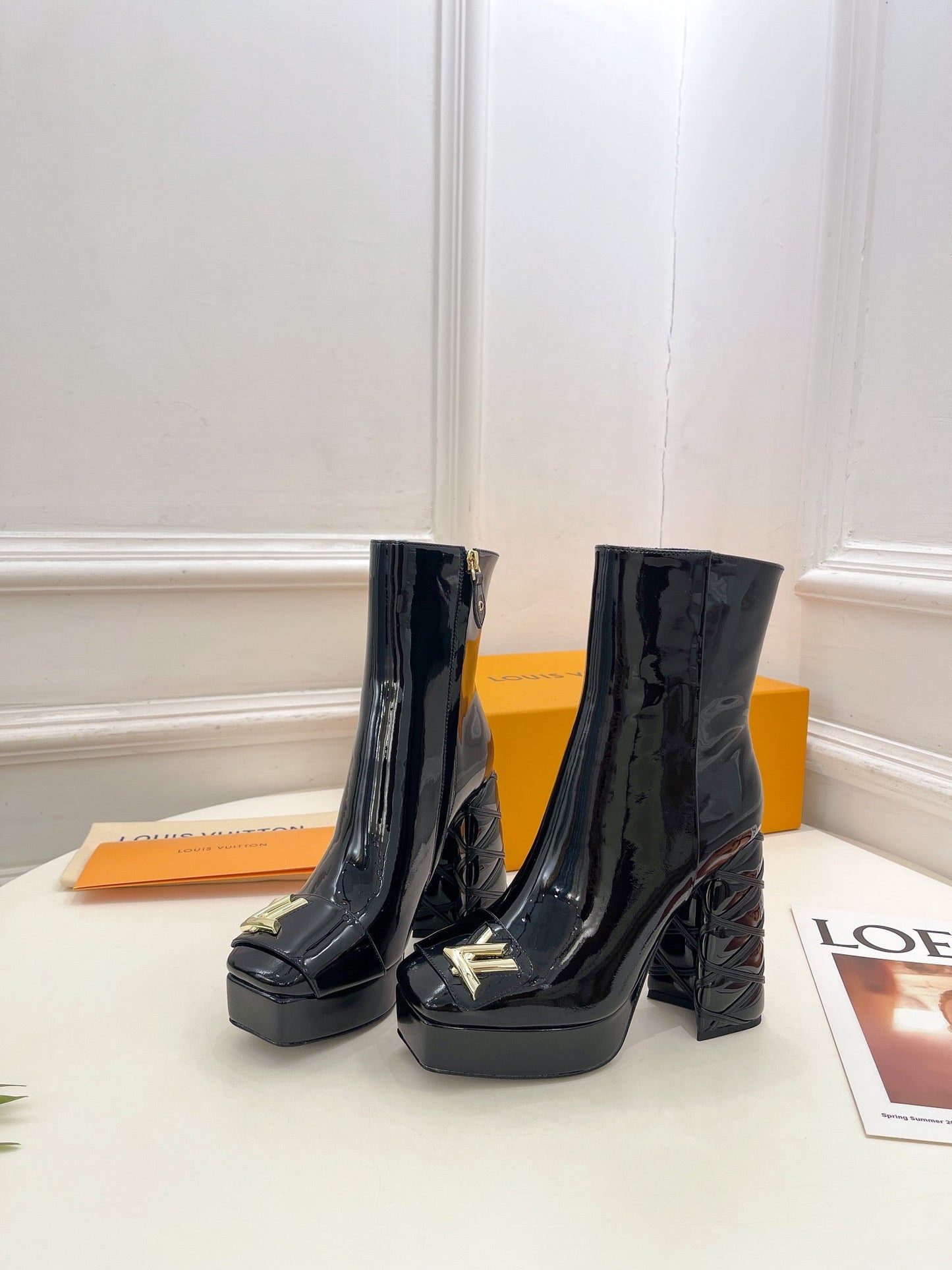 Louis Vuitton Shake Platform Ankle Boot 120mm Glossy Black Calfskin