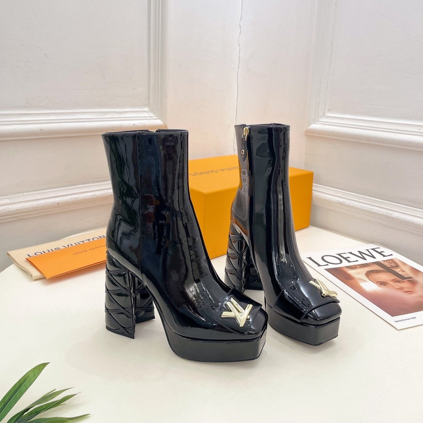Louis Vuitton Shake Platform Ankle Boot 120mm Glossy Black Calfskin