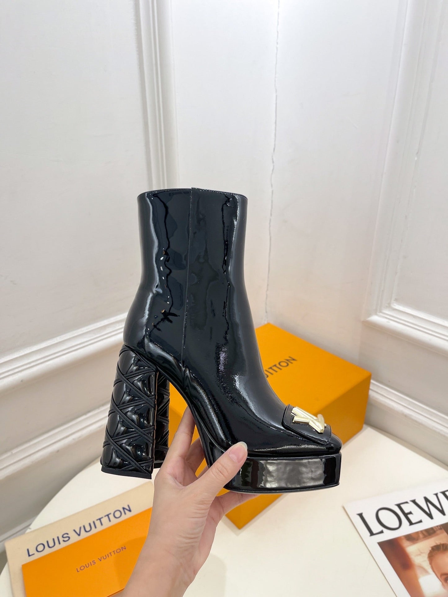 Louis Vuitton Shake Platform Ankle Boot 120mm Glossy Black Calfskin