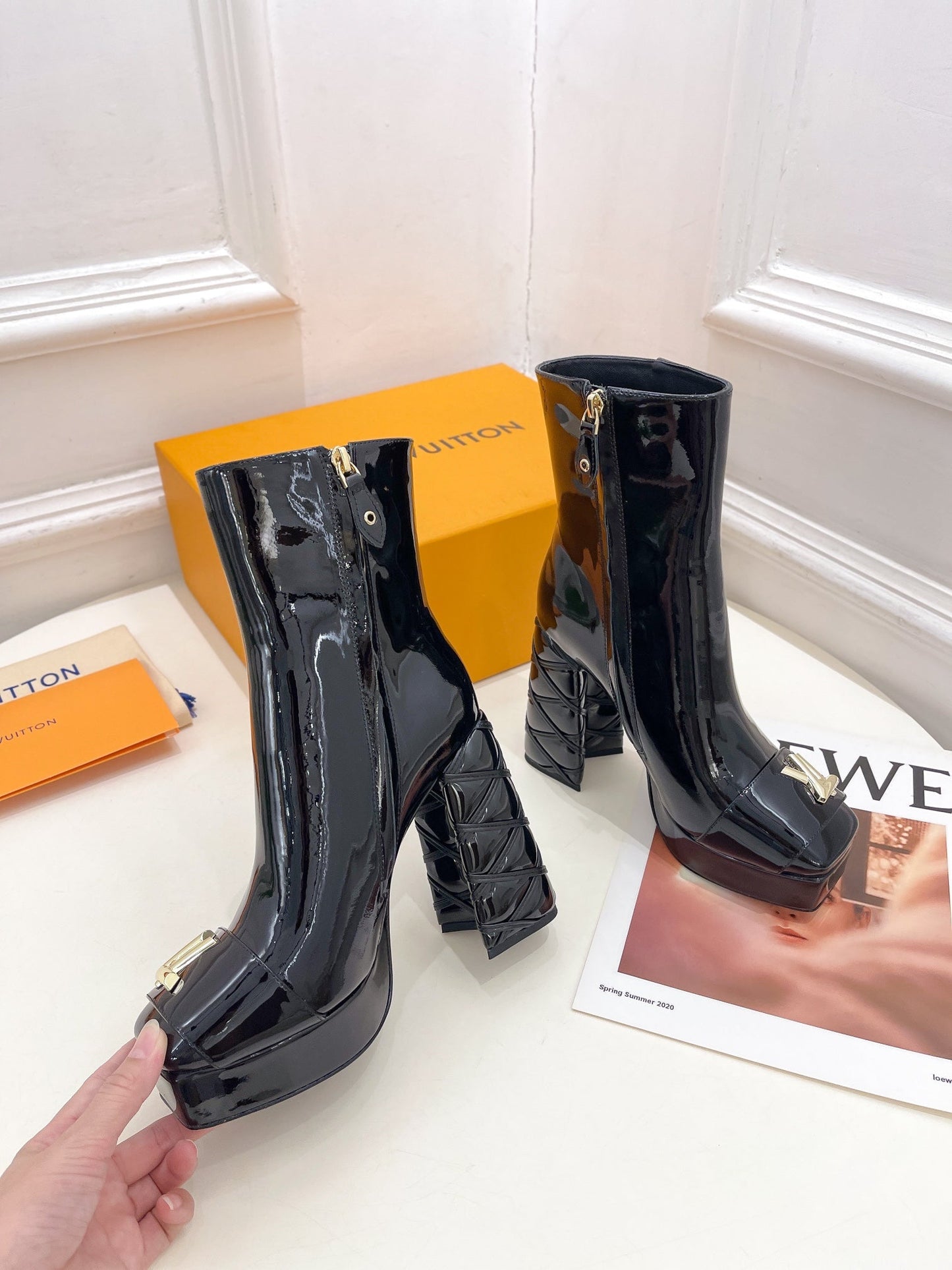 Louis Vuitton Shake Platform Ankle Boot 120mm Glossy Black Calfskin