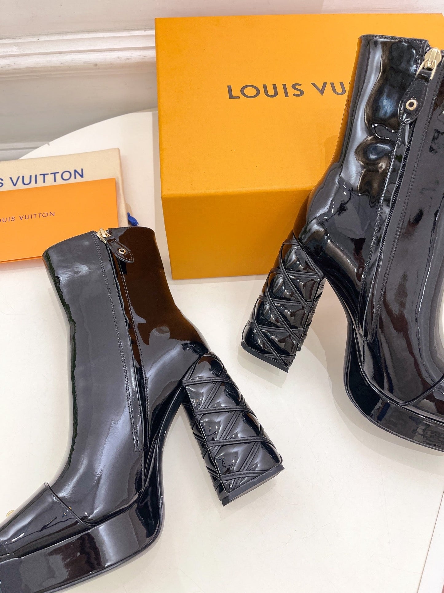 Louis Vuitton Shake Platform Ankle Boot 120mm Glossy Black Calfskin