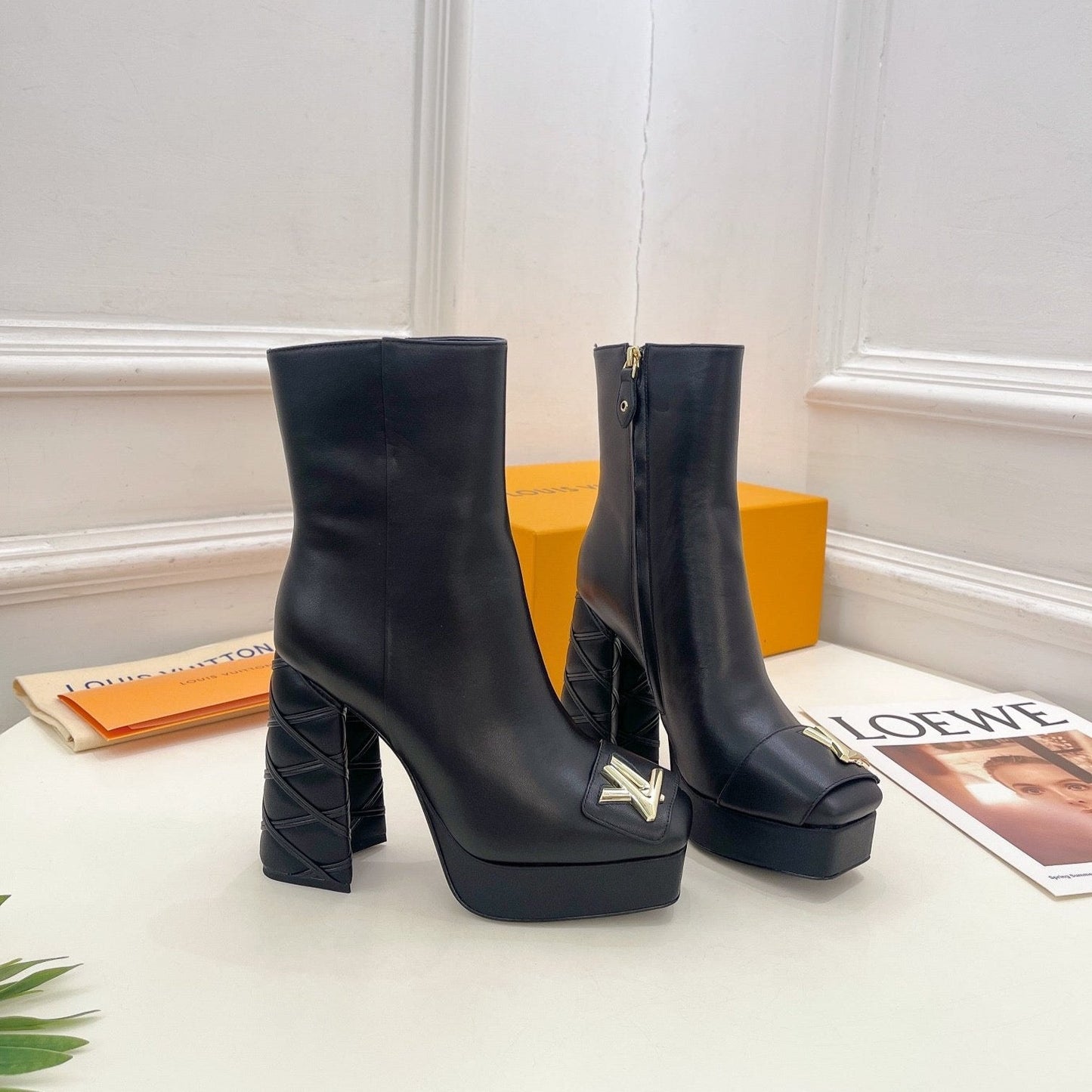 Louis Vuitton Shake Platform Ankle Boot 120mm Plain Black Calfskin